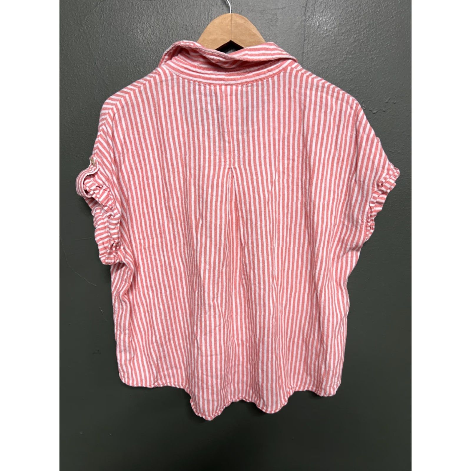 Liz Claiborne LIZ CLAIBORNE Blouse Women Pink Striped Linen Short Sleeve Round Neck Pullover Casual Size L Size L / US 10 / IT 46 - 3 Thumbnail