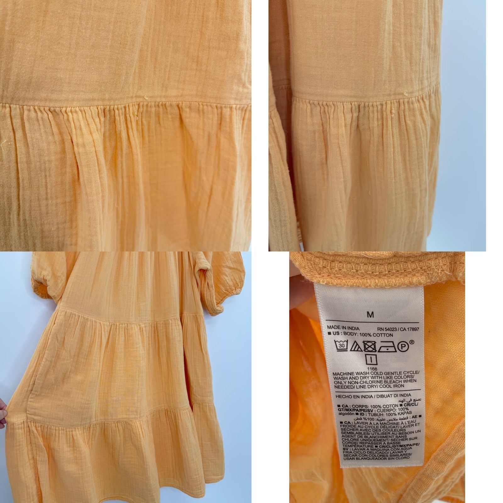 Old Navy Old Navy Dress Womens Medium Orange Gauze Tiered Puff Sleeve Casual Summer Size M / US 6-8 / IT 42-44 - 8 Thumbnail