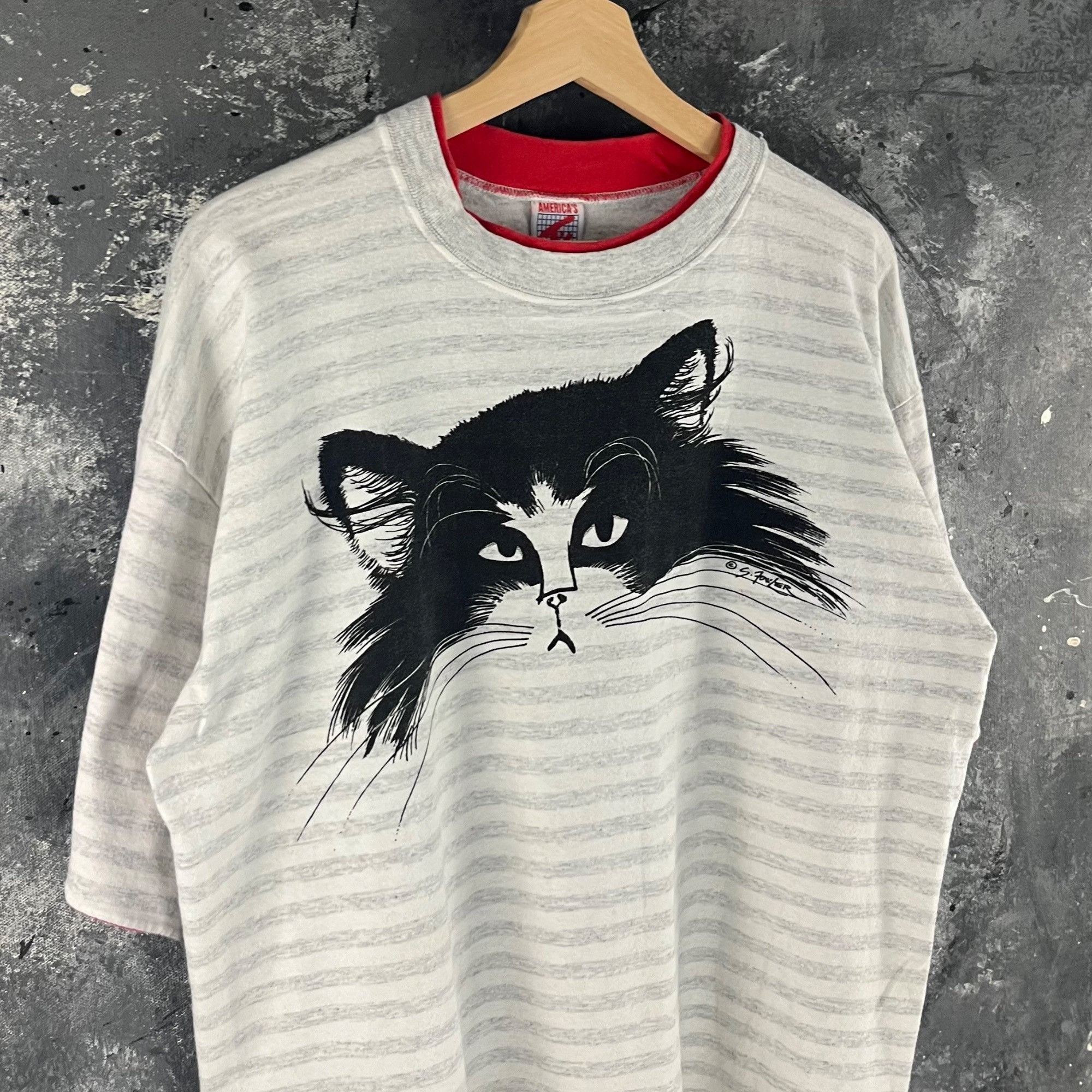 Vintage Vintage 90’s Cat stripe shirt Size US L / EU 52-54 / 3 - 2 Thumbnail
