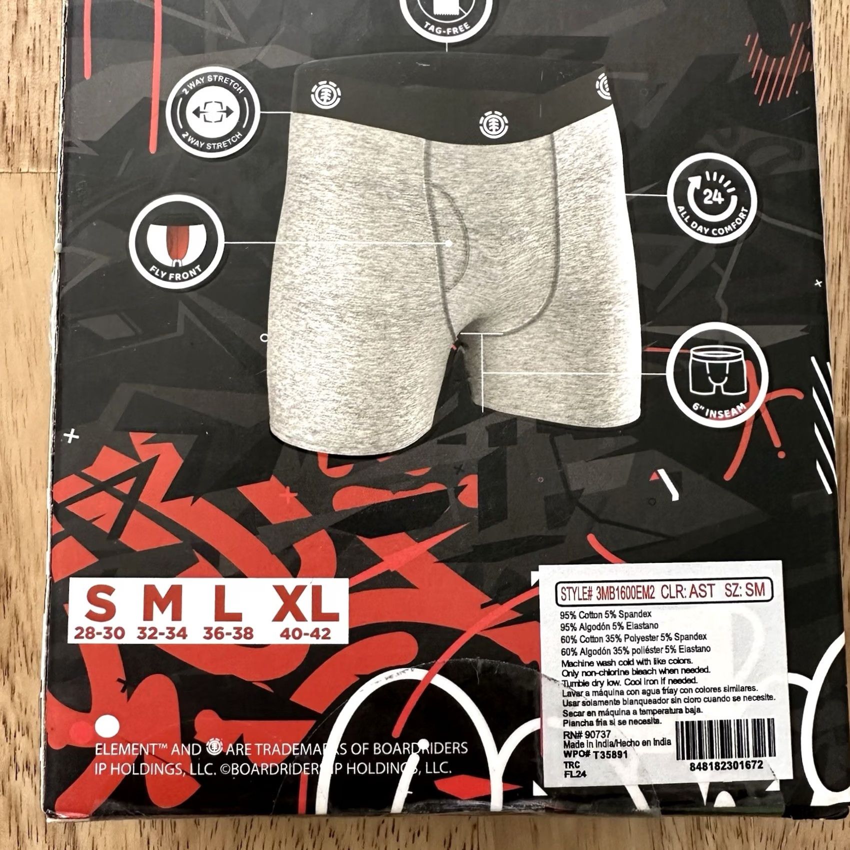 Element ELEMENT Boxer Briefs 3 Pack Mens Size S Fly Front Cotton Stretch Underwear Multicolor 95% Polyester 5% Spandex 28-30" 3 Piece Size 36R - 6 Thumbnail