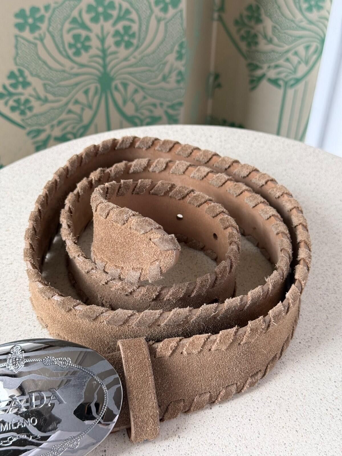 Prada Vintage Prada Suede Beige Logo Belt Size 90/36 Size ONE SIZE - 2 Thumbnail