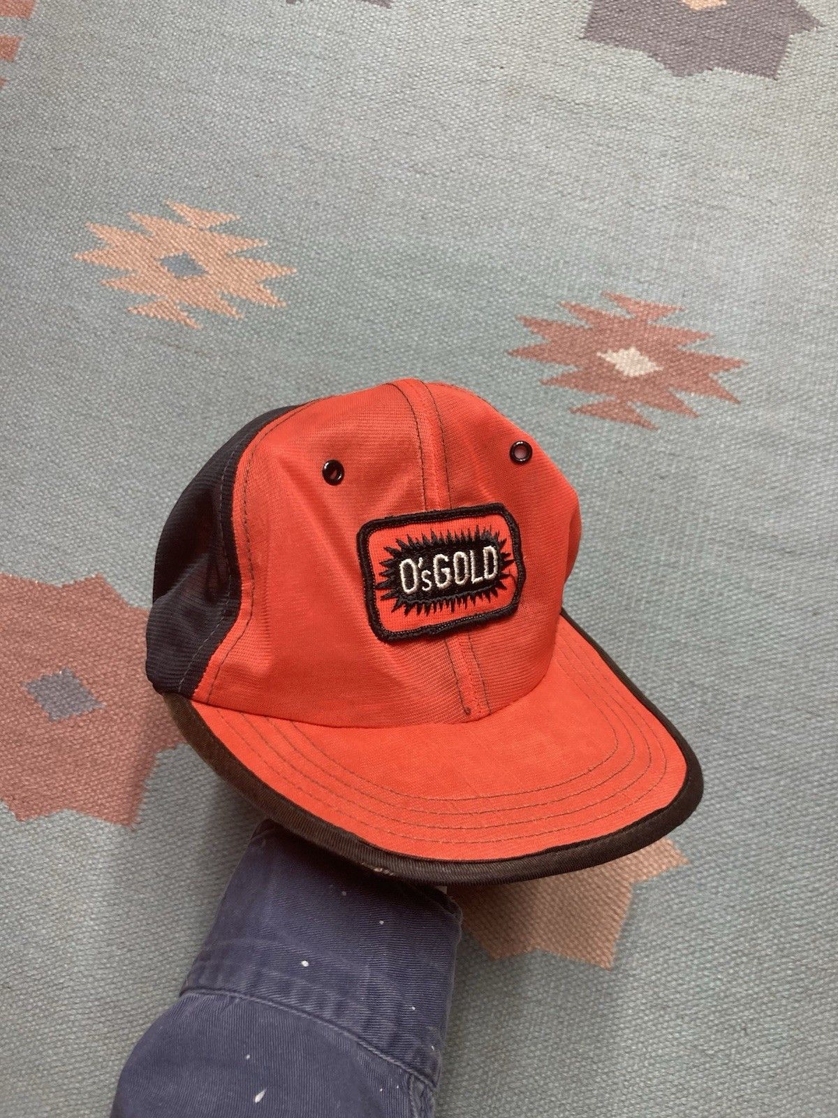 Vintage Vtg SnapBack hat pinwheel cap O’s gold patch corn seed farm Size ONE SIZE - 1 Thumbnail