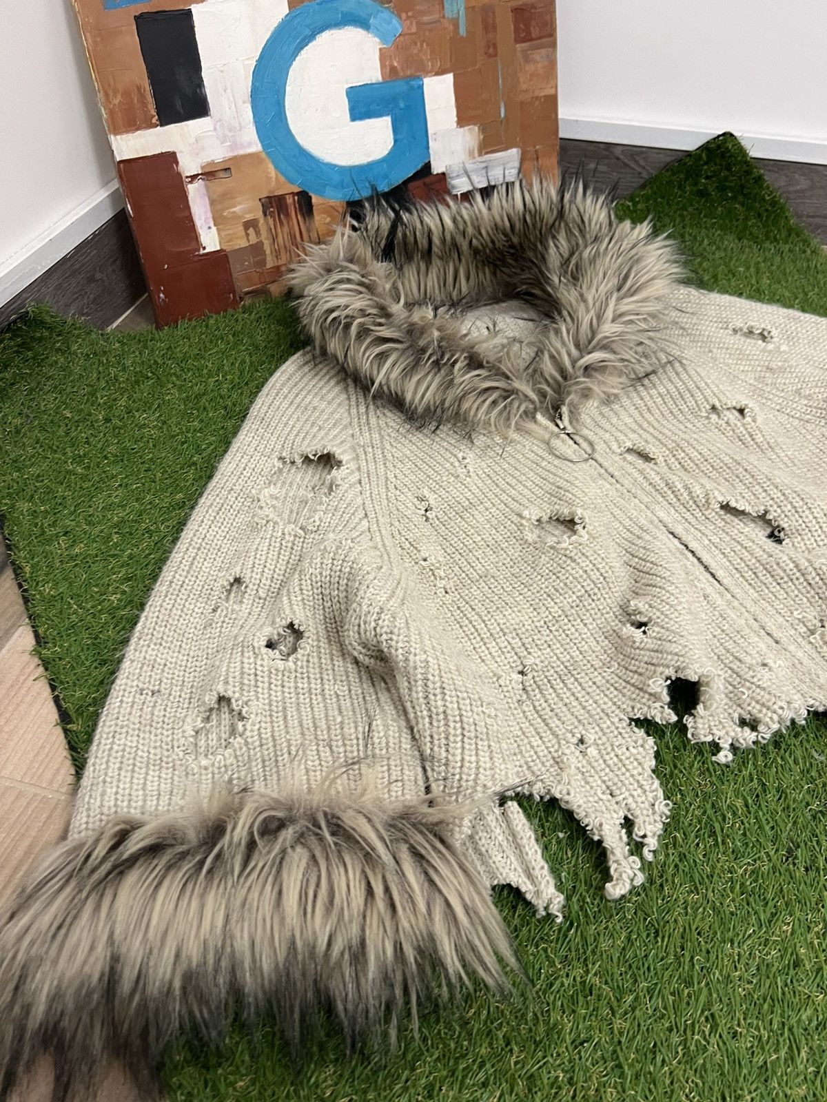 Hysteric Glamour × Vintage 2000s vintage faux fur distressed coat beige knit Y2k vest Size M / US 6-8 / IT 42-44 - 5 Thumbnail