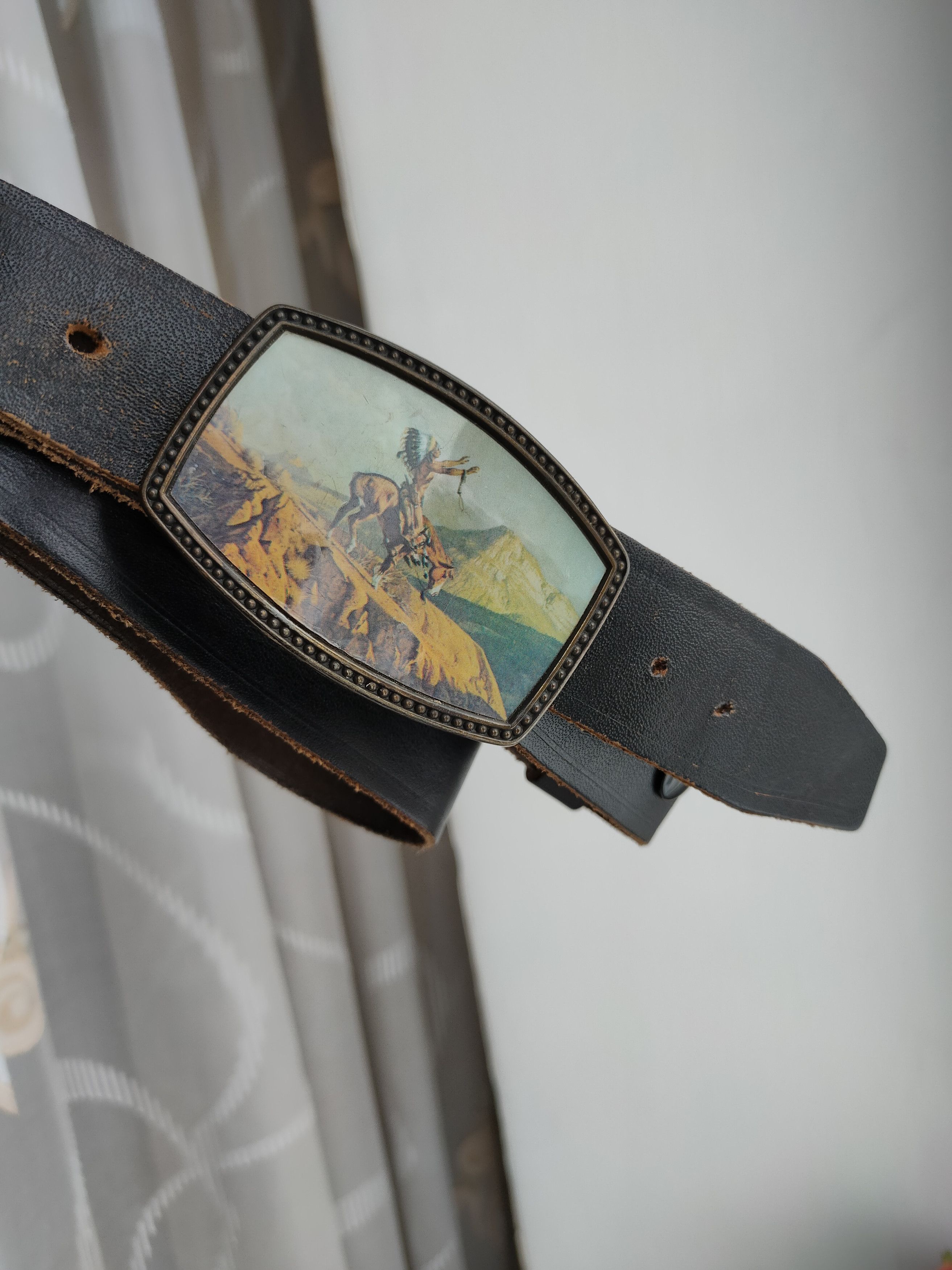 Vintage Vintage Newey England Leather Belt Buckle Prayer To God Size ONE SIZE - 1 Thumbnail