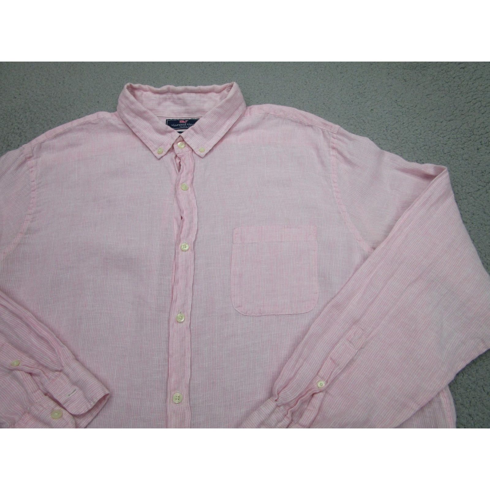 Vineyard Vines Vineyard Vines Shirt Mens 2XL Pink Linen Slim Murray Button Down Long Sleeve Size US XXL / EU 58 / 5 - 2 Thumbnail
