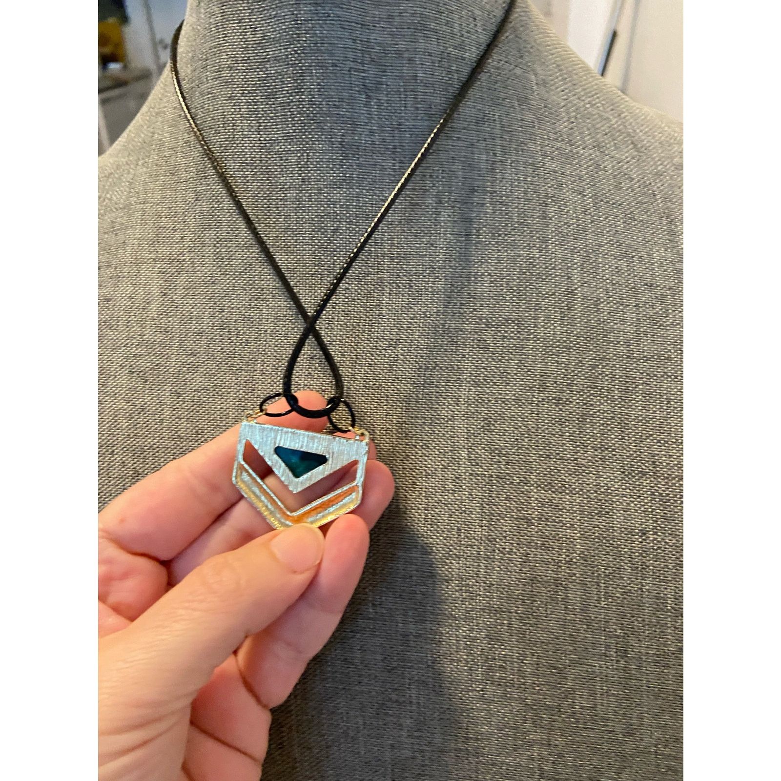 Handmade Upcycled faux malachite chevron necklace Size ONE SIZE - 3 Thumbnail