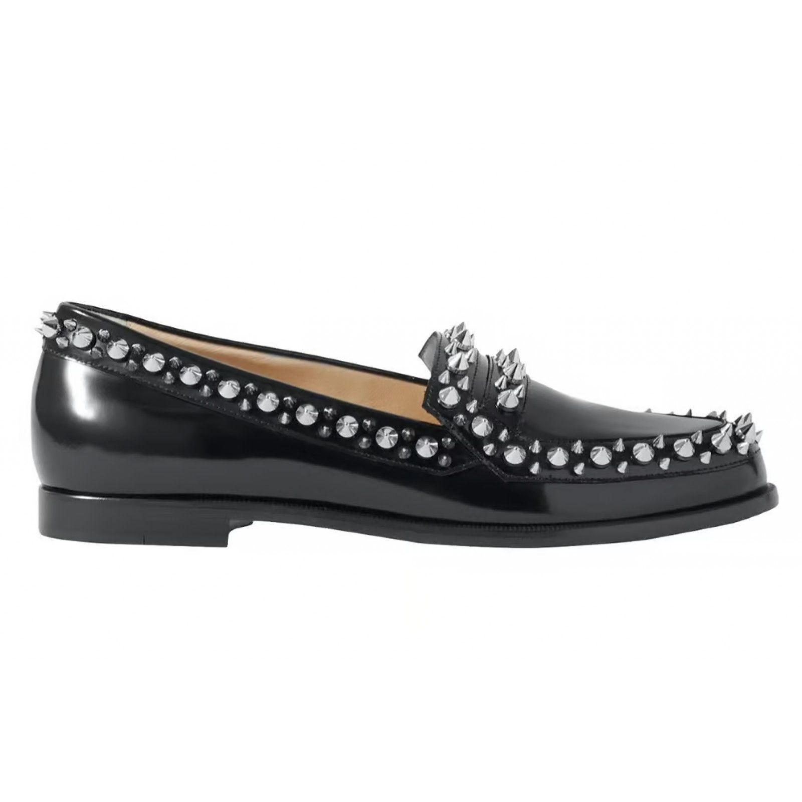 Christian Louboutin Mattia Spikes Donna Flat Black Calf Leather Slip Loafer 36.5 Size US 6 / IT 36 - 1 Thumbnail
