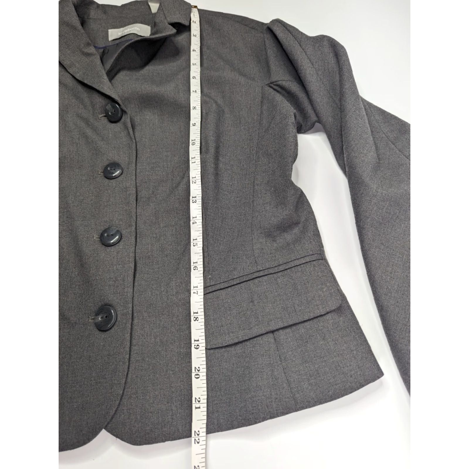 Liz Claiborne Liz Claiborne Blazer Jacket Women 8 Charcoal Gray 4-Button Notch Lapel Lined Polyester Spandex Rayon Classic Regular Sized Size M / US 6-8 / IT 42-44 - 4 Thumbnail