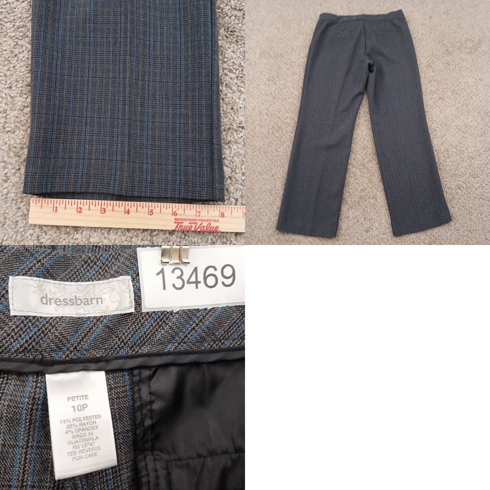 Vintage Dressbarn Dress Pants Womens 10P Gray Blue Plaid Mid Rise Petite Straight Inseam 28.5 in Size 32" / US 10 / IT 46 - 8 Thumbnail