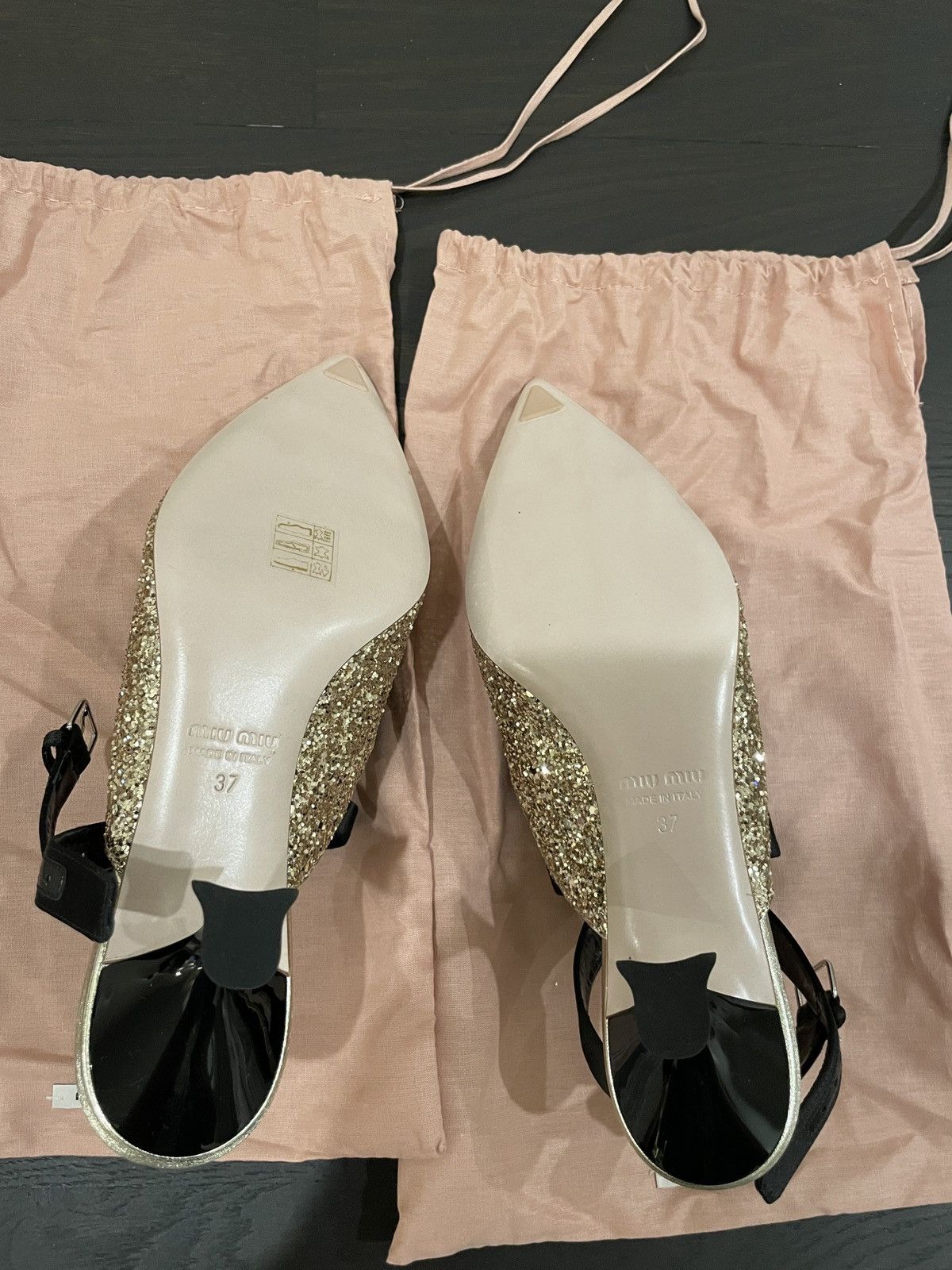 Miu Miu Miu Miu Glitter Slingback Heels with Satin Ribbons – Size 37 Size US 7 / IT 37 - 5 Thumbnail