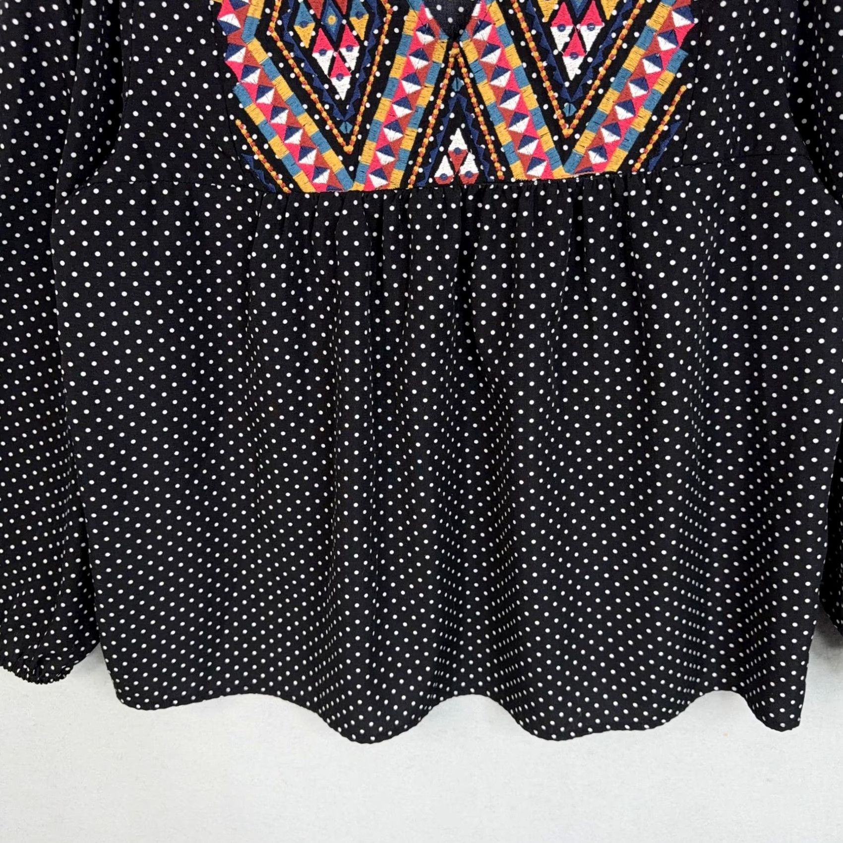 Vintage Savanna Jane Blouse Women's L Black Embroidered Polka Dot Tunic Boho Shirt Size L / US 10 / IT 46 - 3 Thumbnail
