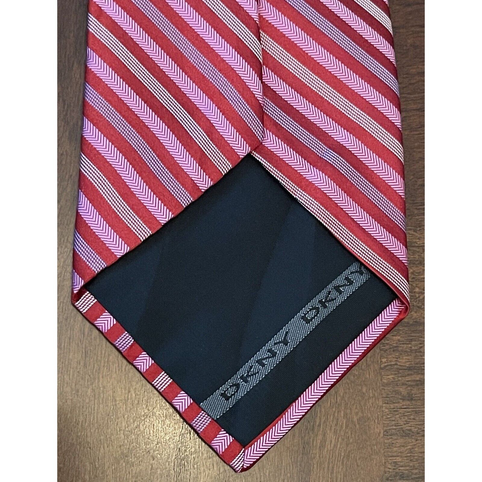 DKNY Dkny Red Pink 100% Silk Men’s Neck Tie Made In Usa Size ONE SIZE - 2 Thumbnail