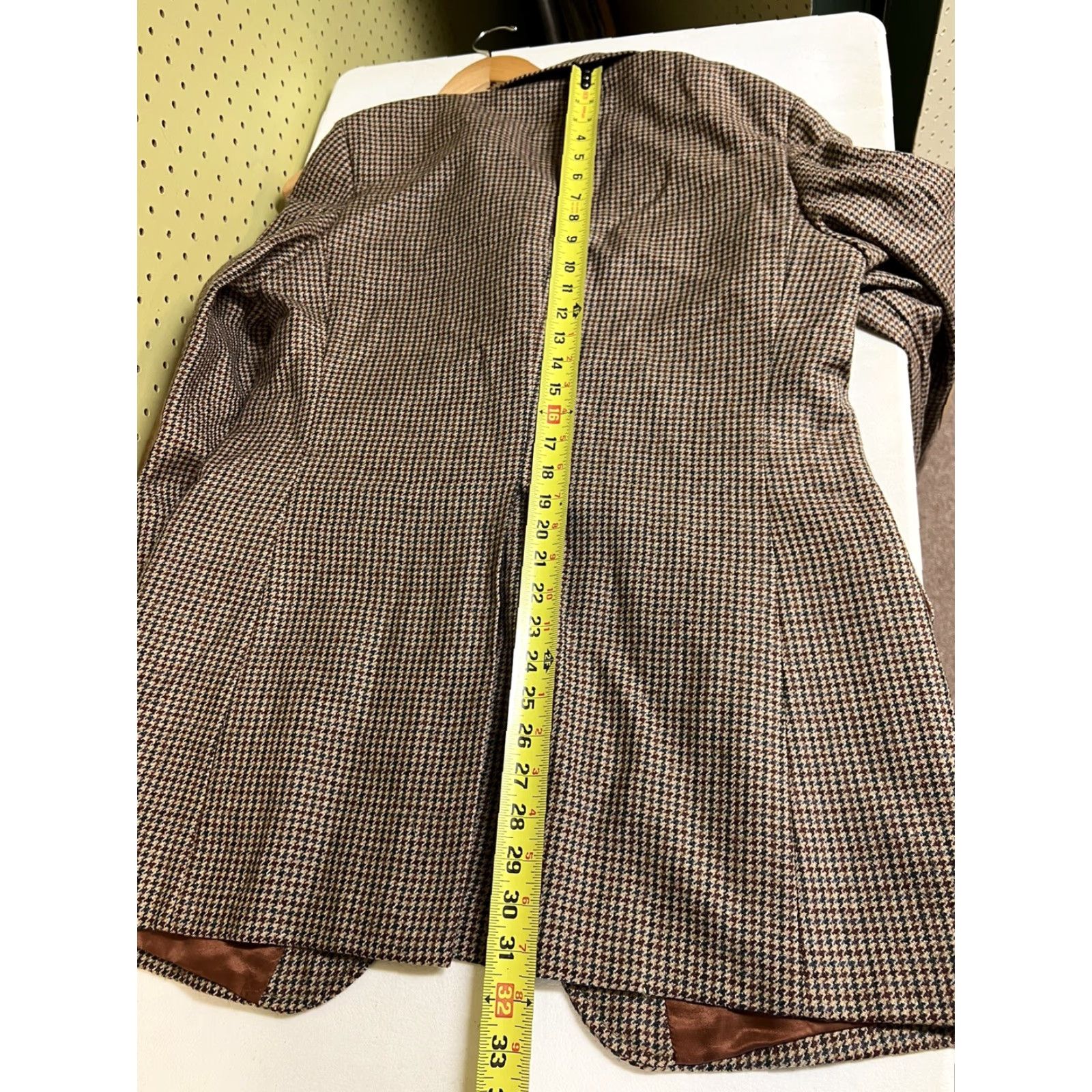 Vintage VINTAGE Wool Tweed Jacket 41L Tan Elbow Patch Houndstooth Check Blazer Sportcoat Size 42R - 8 Thumbnail