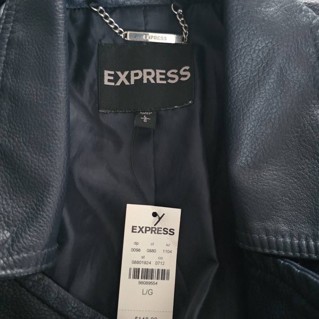 Express Express Women's Size Large Navy Faux Leather Moto Jacket Size L / US 10 / IT 46 - 5 Thumbnail