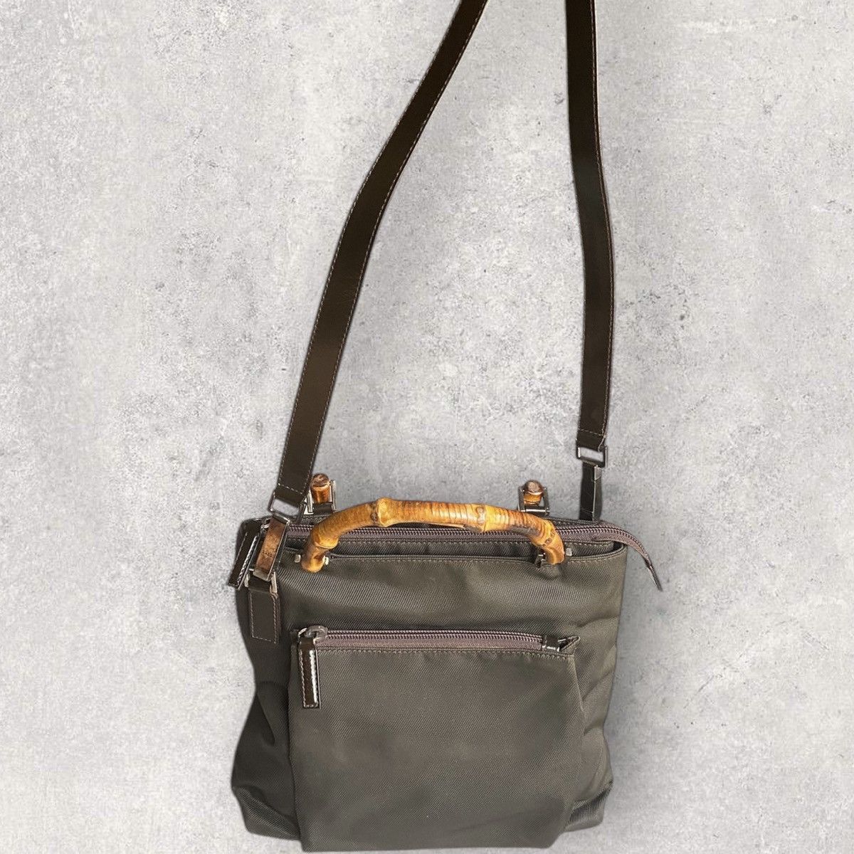 Vintage Gucci Bamboo Canvas Shoulder Bag