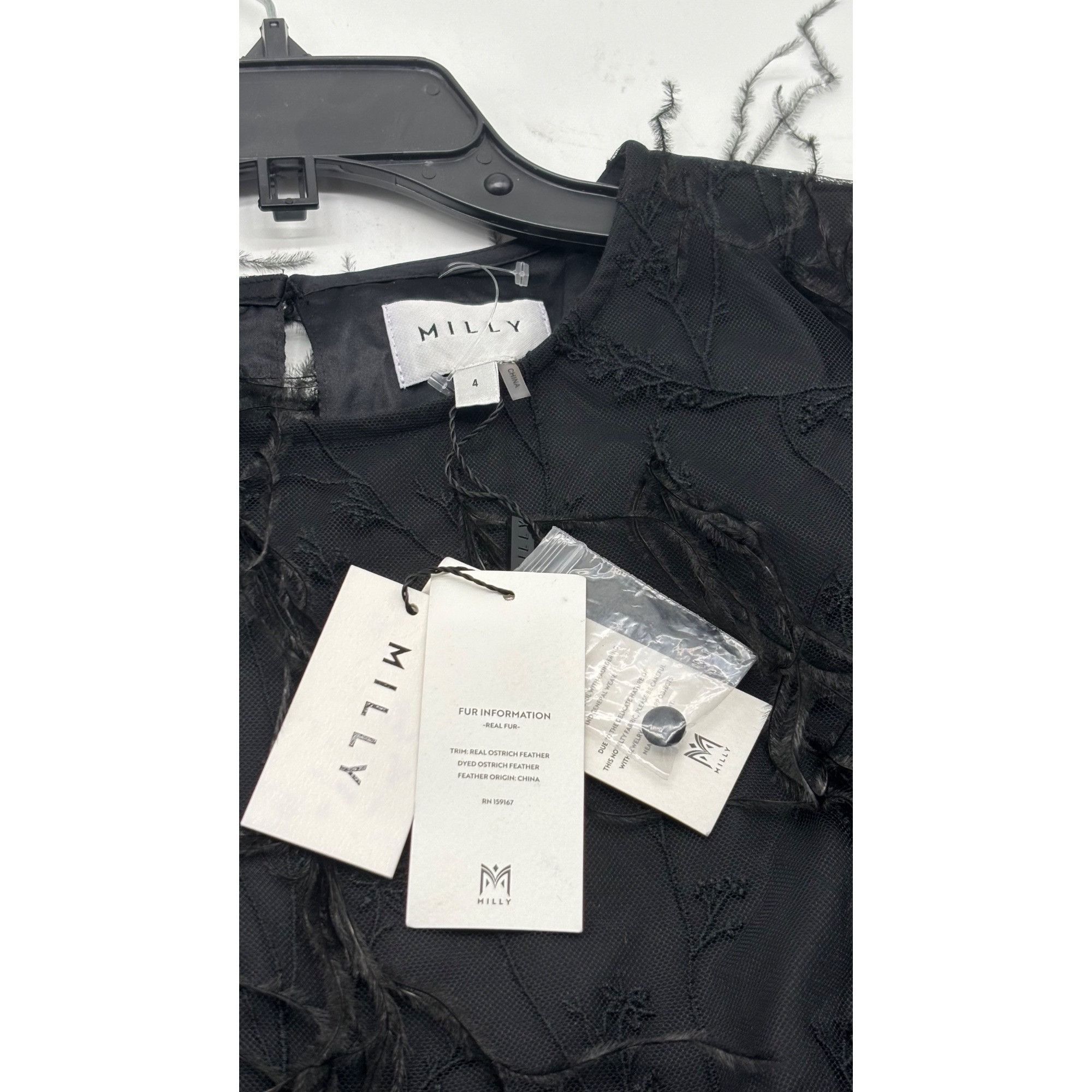 MILLY Milly Rana Feather Shift Mini Cocktail dress, Black, Sz. 4 Size S / US 4 / IT 40 - 10 Thumbnail