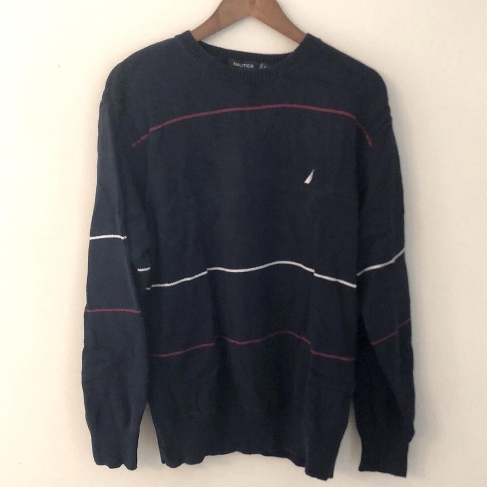 Nautica Nautica Men's Dark Blue Crewneck Sweater cotton stripe SZ XL Size US XL / EU 56 / 4 - 1 Thumbnail