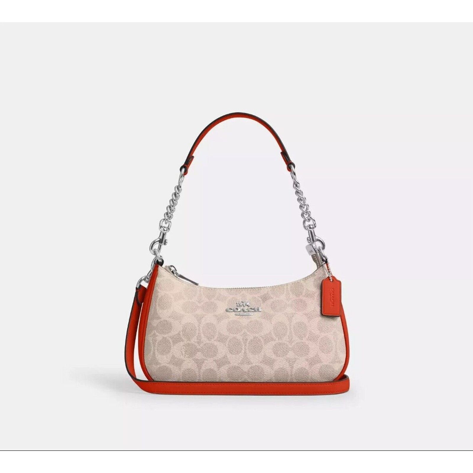 Coach NWT Coach Teri Shoulder Bag Canvas CV933 Sand / Deep Orange Size ONE SIZE - 6 Thumbnail