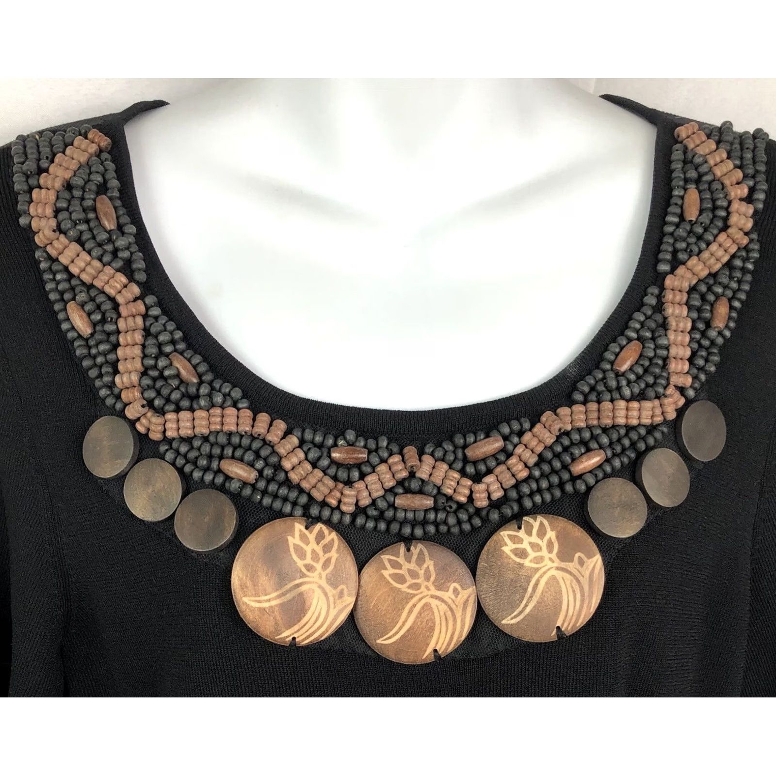 Vintage VINTAGE Once Again Rayon Knit top Blouse L Black Beaded Scoop Short Sleeve Pullover Boho Size L / US 10 / IT 46 - 3 Thumbnail
