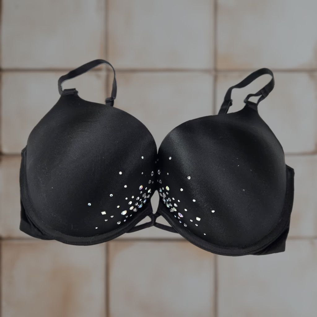 Victorias Secret Victoria's Secret Women Bra 34D Black Bombshell Plunge Push Up Rhinestone Read