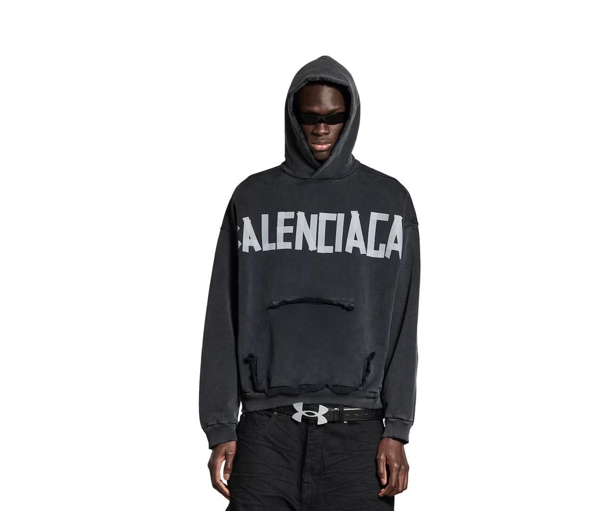 Balenciaga BALENCIAGA MEN'S TAPE TYPE RIPPED POCKET HOODIE SIZE M Size ONE SIZE - 3 Thumbnail