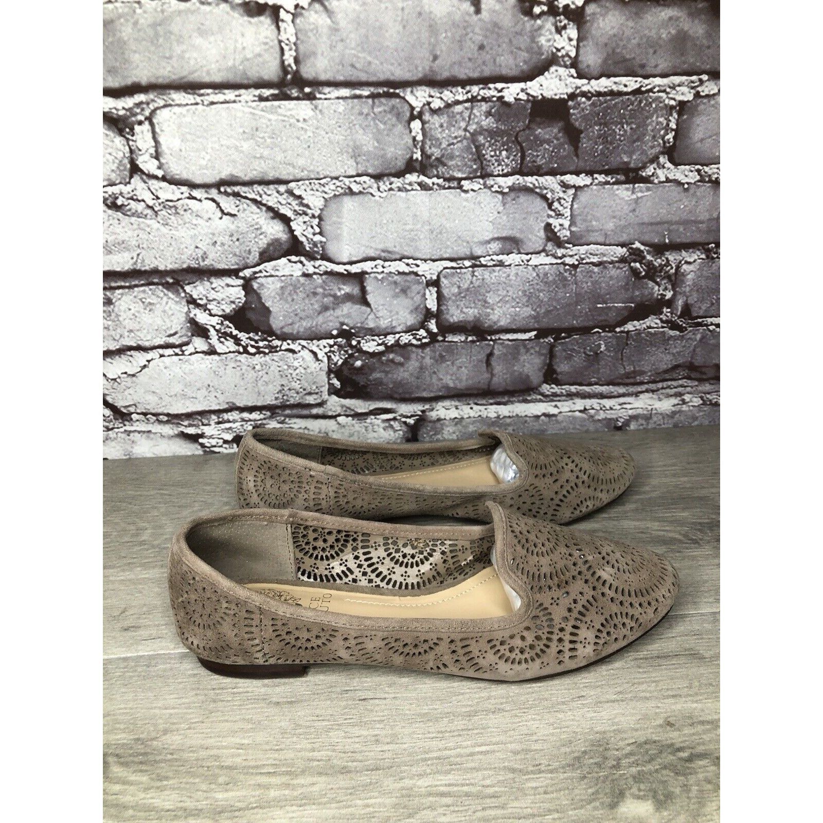 Vince Camuto Vince Camuto Lancaster Taupe Suede Perforated Flats Women’s Size US 6.5 / IT 36.5 - 3 Thumbnail