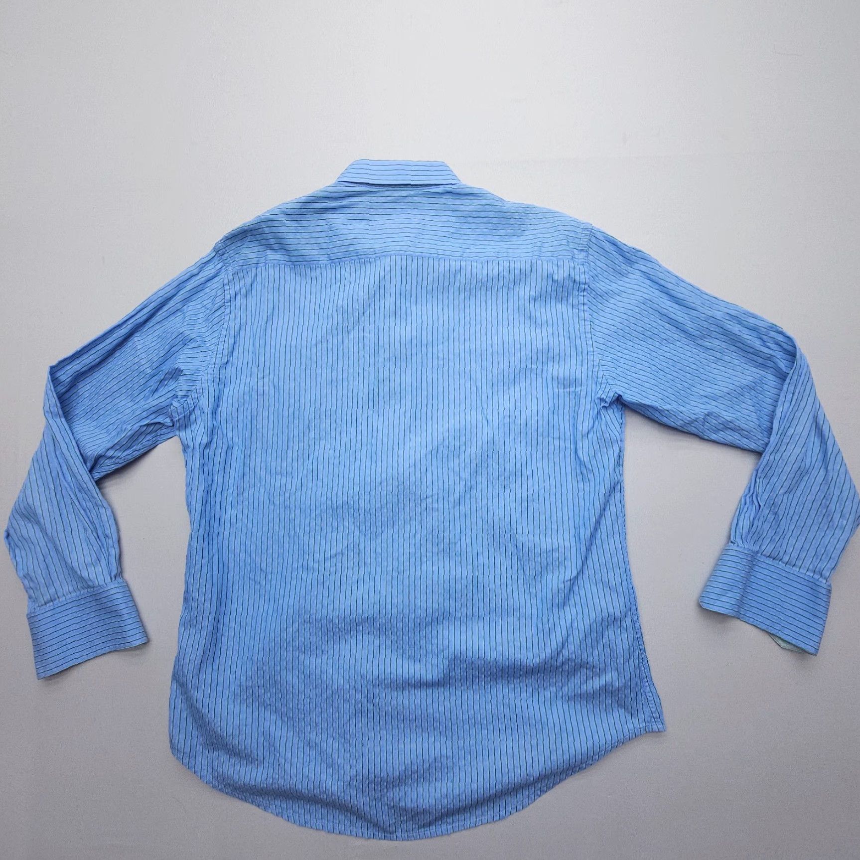 Robert Graham Robert Graham Shirt Long Sleeve Mens Large Blue Striped Cotton Flip Cuff Party Size US L / EU 52-54 / 3 - 2 Thumbnail
