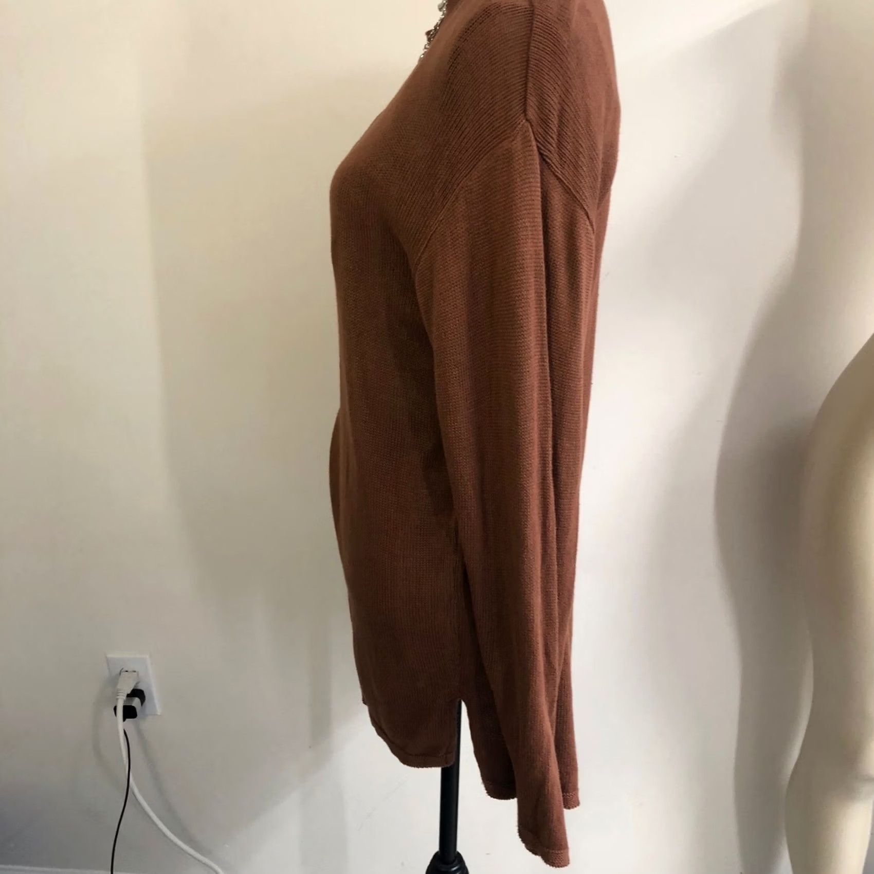 Vintage 90s Chava Comfort Sweater M Unisex Open Knit Longline Tunic Rust Tan Brown, Women's — image 2 of 6