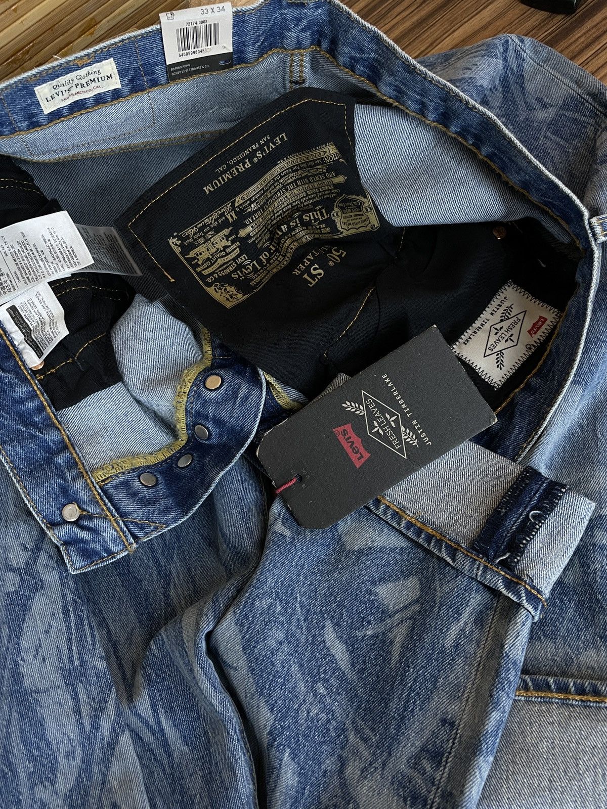Levi's × Levi's Made & Crafted × Levi's Vintage Clothing BNWT JUSTIN TIMBERLAKE 501 ST Big E Slim Taper Washed Denim Jeans Pants Size US 33 - 18 Thumbnail