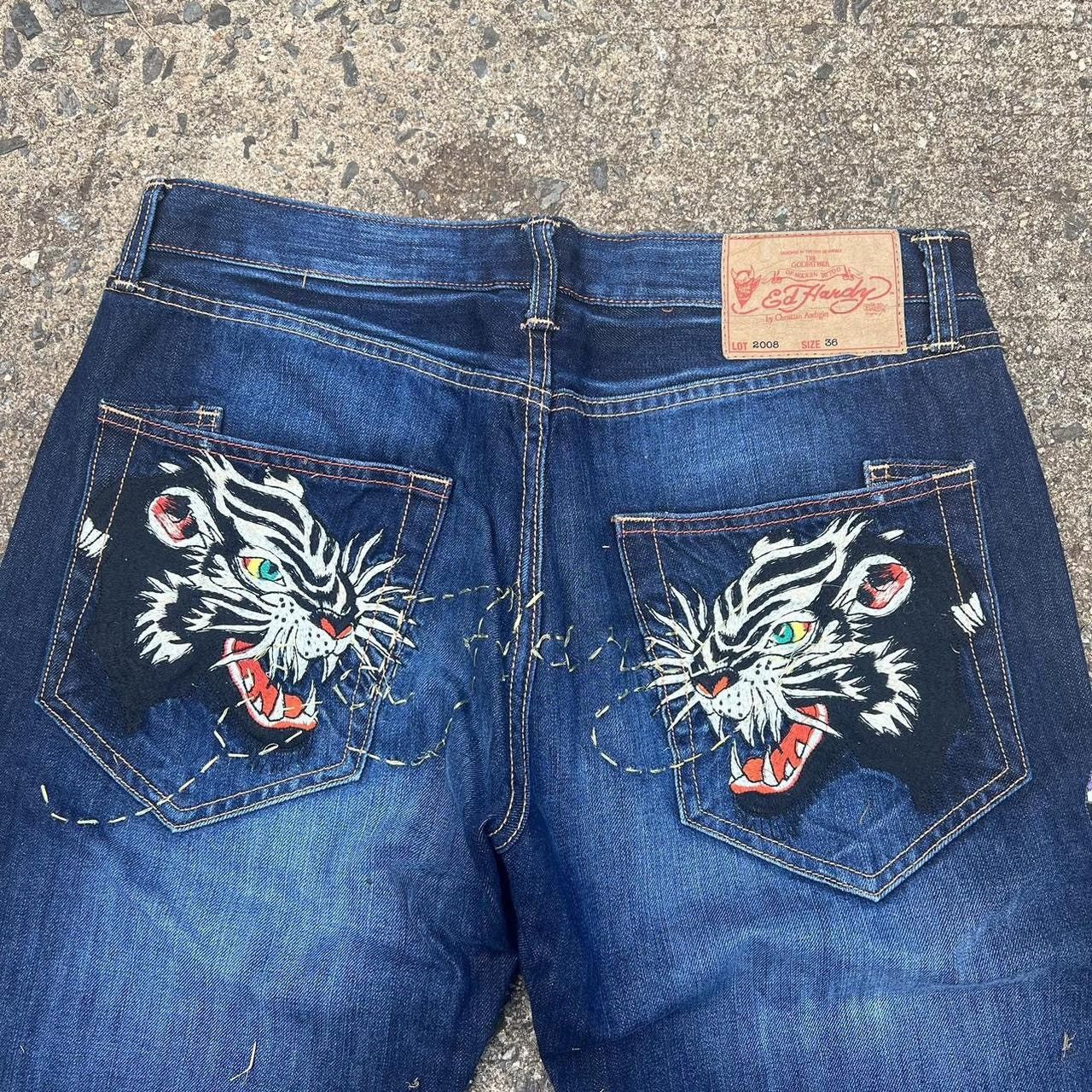 vintage ed hardy 2008 tiger snake embroidered denim jeans