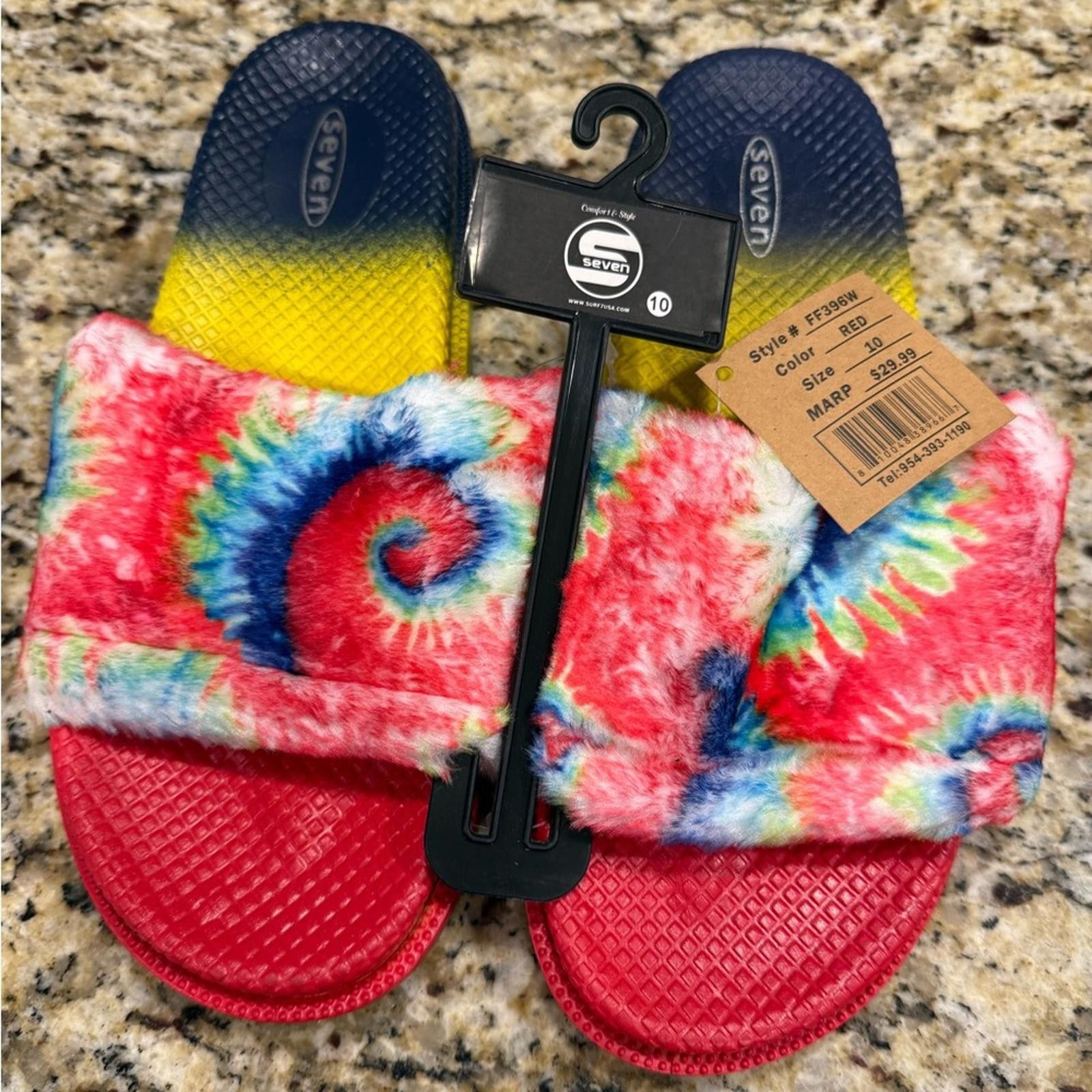 Seven 7 Seven tie dyed faux fur rainbow colored slides Size 10 Size US 10 / IT 40 - 1 Thumbnail