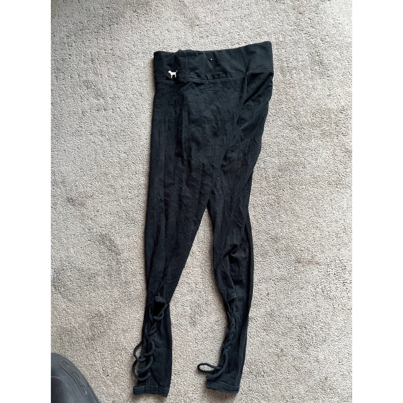 Victoria's Secret Pink Victoria's Secret Women’s XS Black Logo Leggings Yoga Solid Logo Size 26" / US 2 / IT 38 - 3 Thumbnail