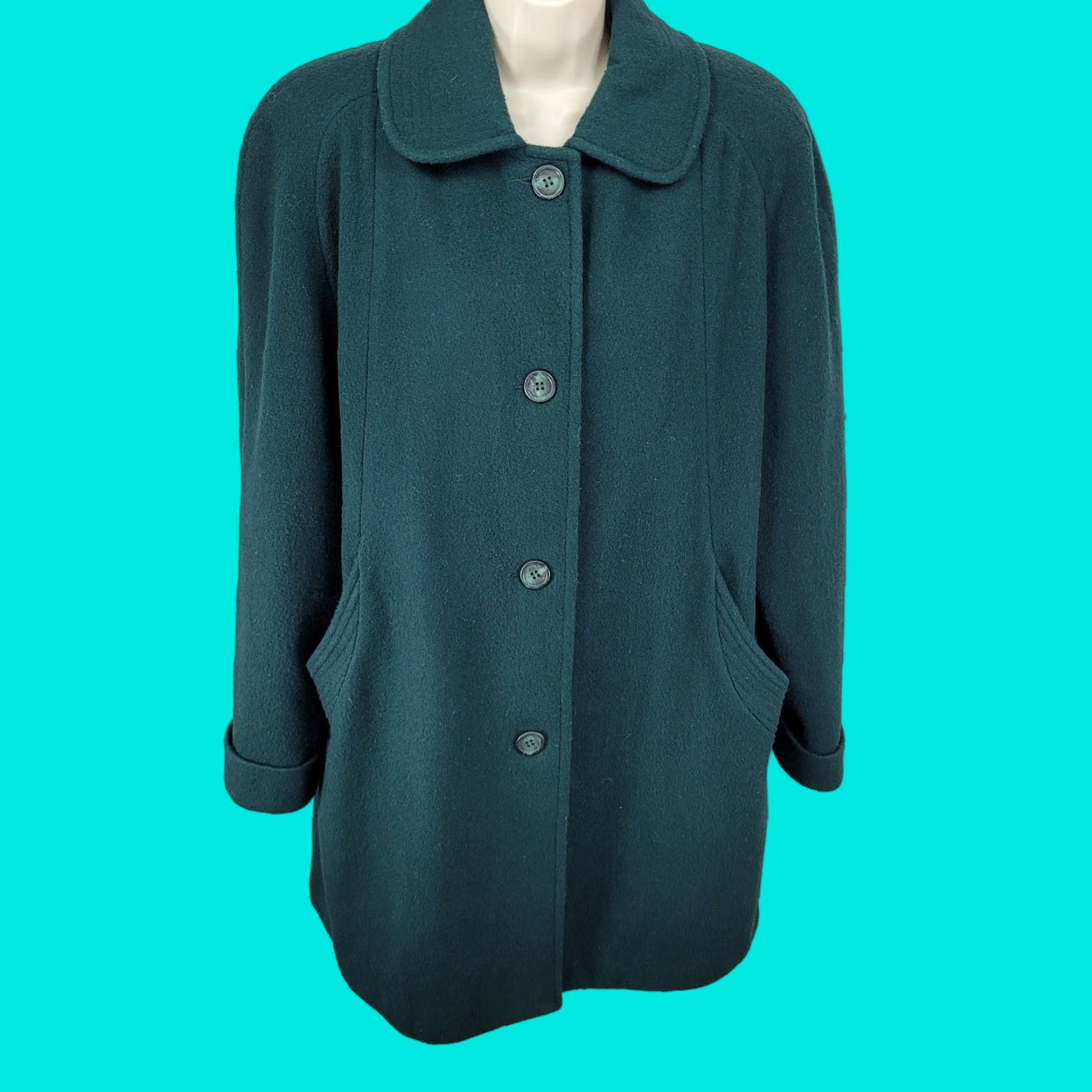 Vintage VINTAGE Herman Kay Coat Women Size 10 Green Wool Blend Lined Pockets Collared 90s Womens Size L / US 10 / IT 46 - 1 Thumbnail