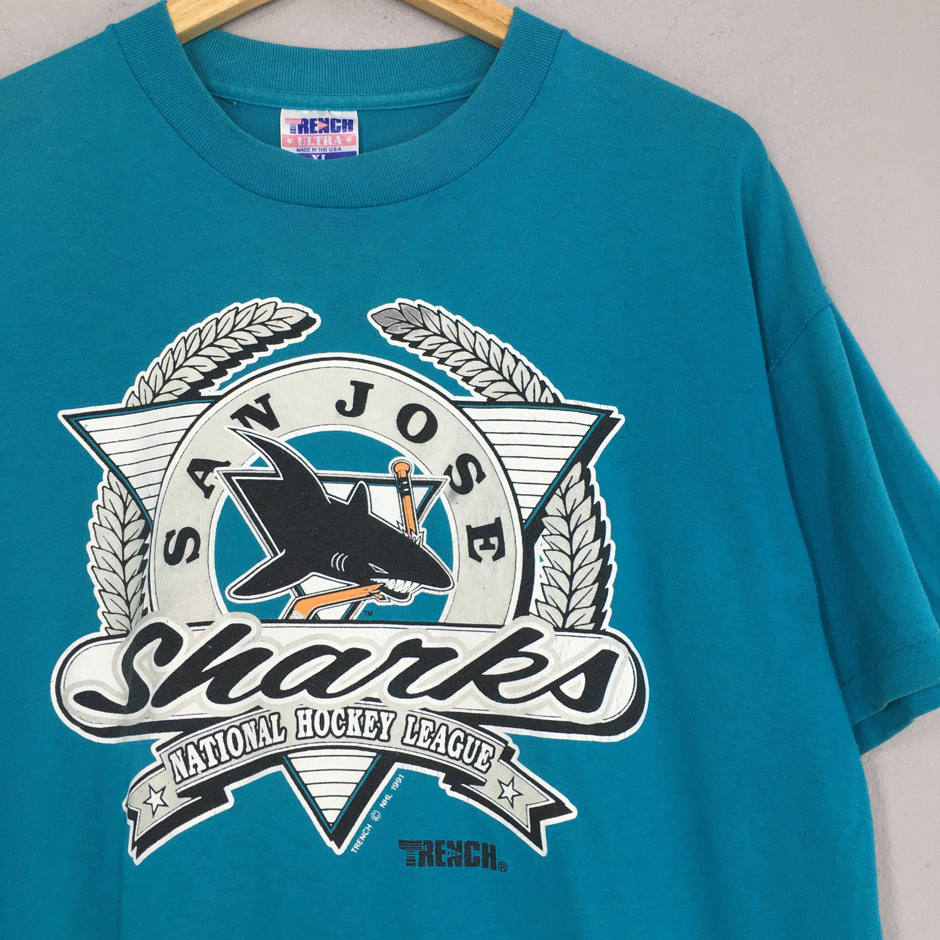 NHL × Vintage Vintage 90's San Jose Sharks Hockey NHL T shirt XLarge Size US XL / EU 56 / 4 - 2 Thumbnail