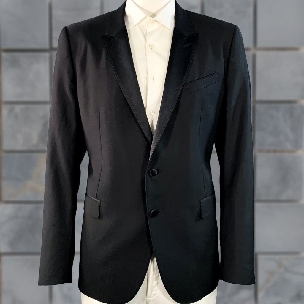 Dolce & Gabbana DOLCE & GABBANA Tuxedo Black Virgin Wool Silk Blend Peak Lapel Size 48 Size 48R - 1 Thumbnail