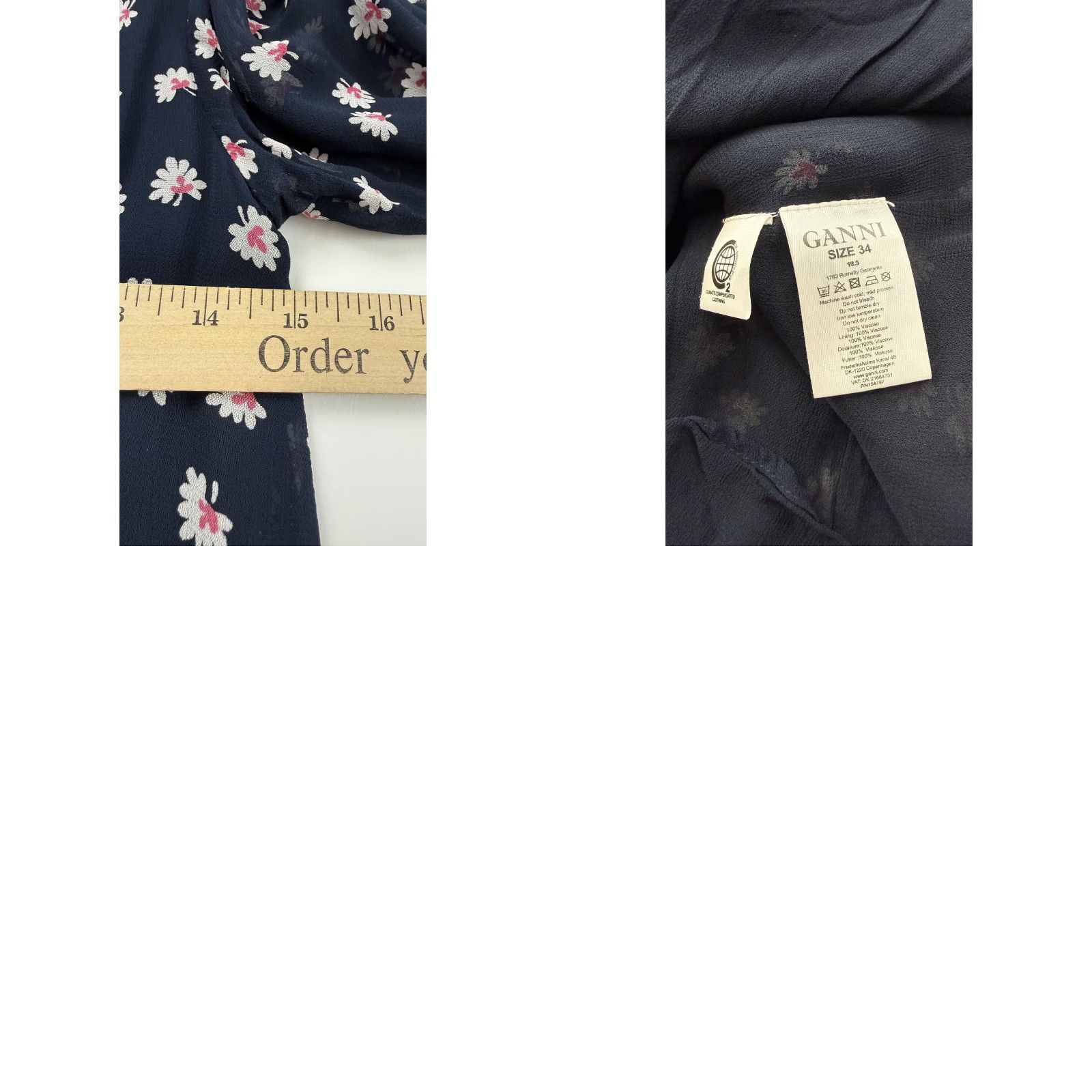 Ganni Ganni Dress Womens 34 Navy Blue Ruffle Georgette Daisy Floral Long Sleeve Mini Size XXS / US 00 / IT 34 - 9 Thumbnail