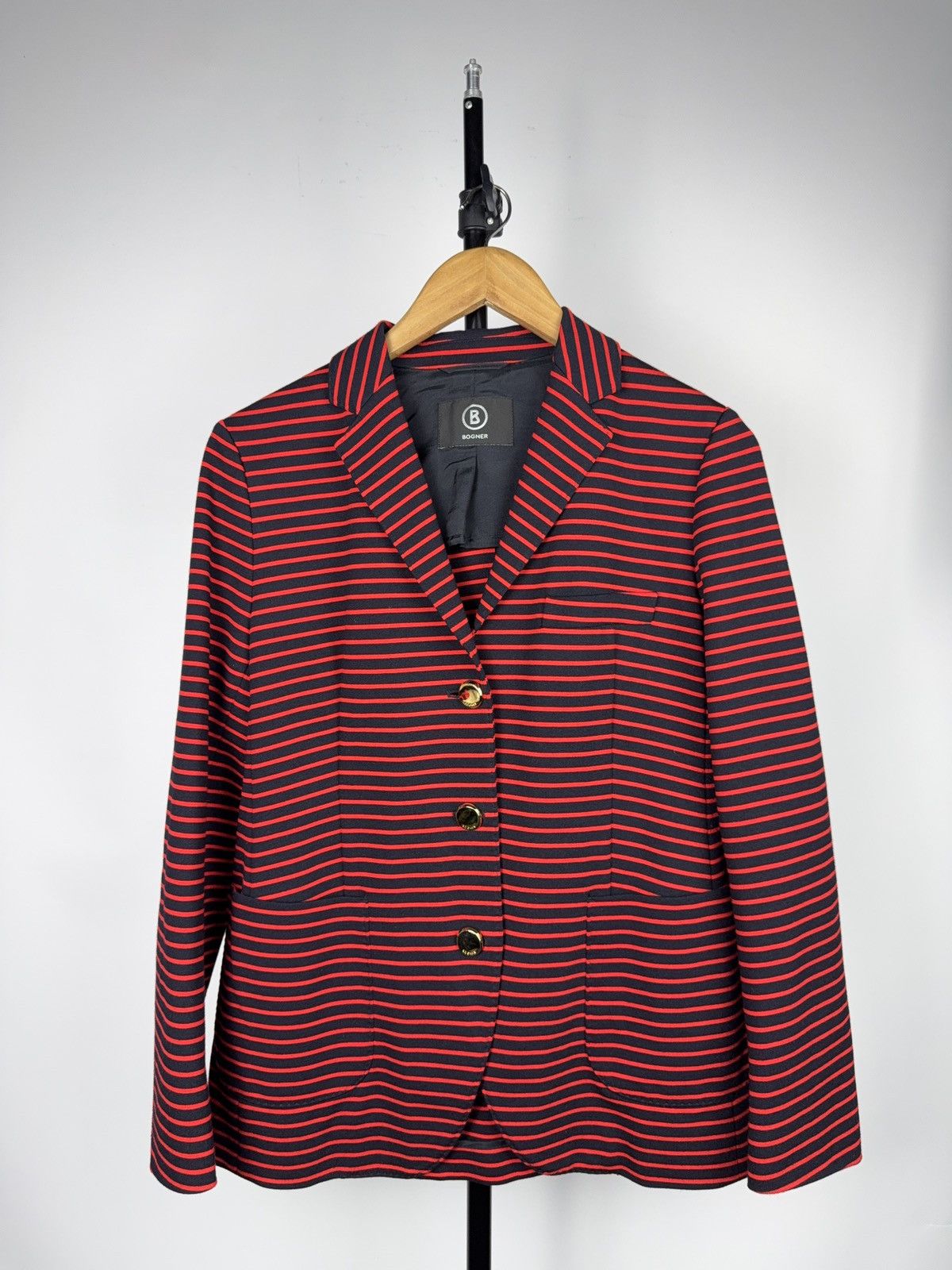 Bogner Luxury 00s Bogner Navy Red Striped Stretch Blazer EU 40 M/L Size M / US 6-8 / IT 42-44 - 1 Thumbnail