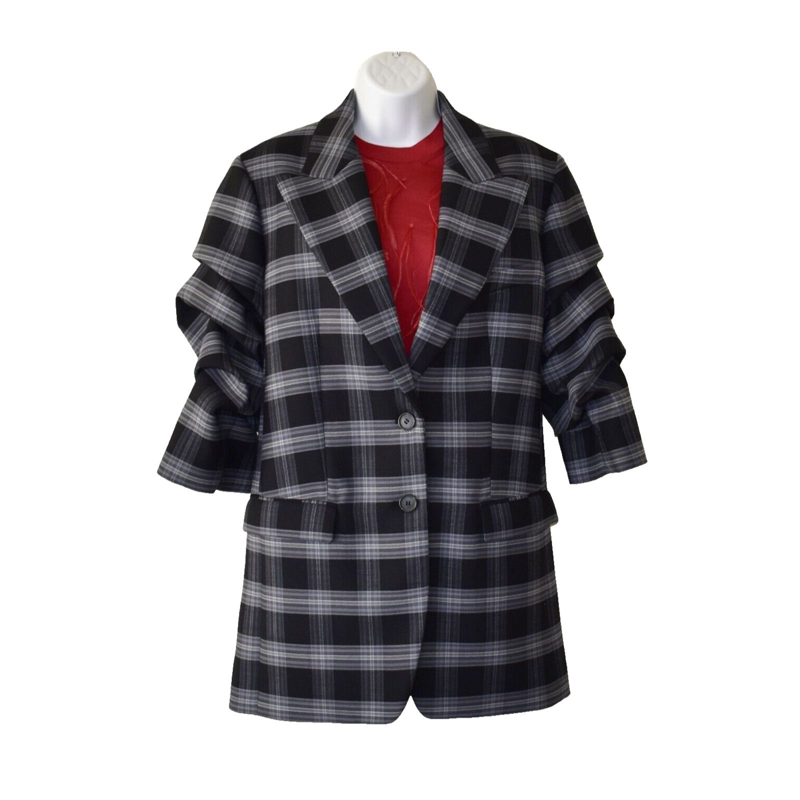 Michael Kors NWT MICHAEL KORS Slate Plaid Wool Ruched Sleeves Jacket Sz 8 Size M / US 6-8 / IT 42-44 - 1 Thumbnail