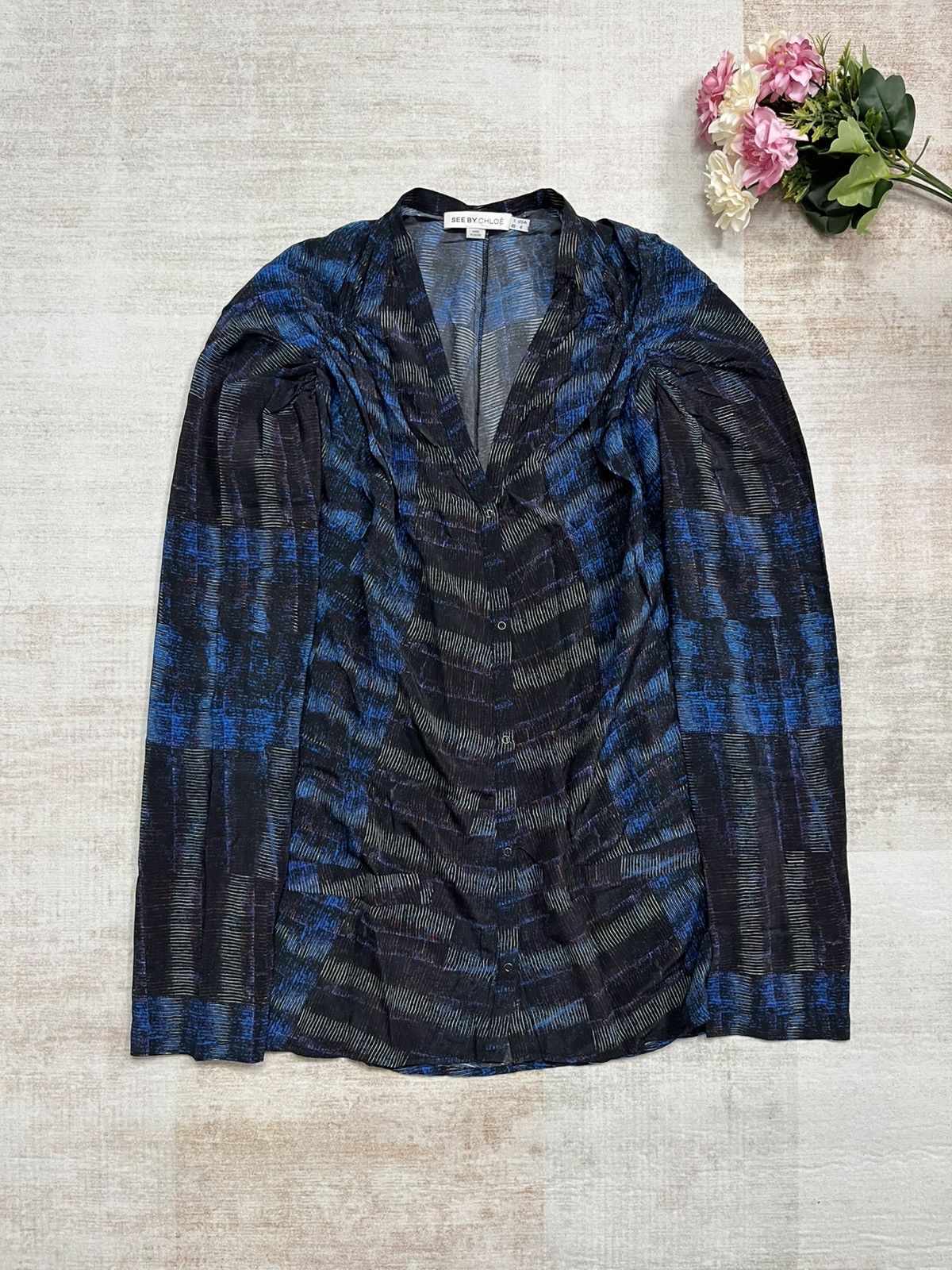 Chloe See by Chloé Printed V-Neck Blouse Size M / US 6-8 / IT 42-44 - 1 Thumbnail