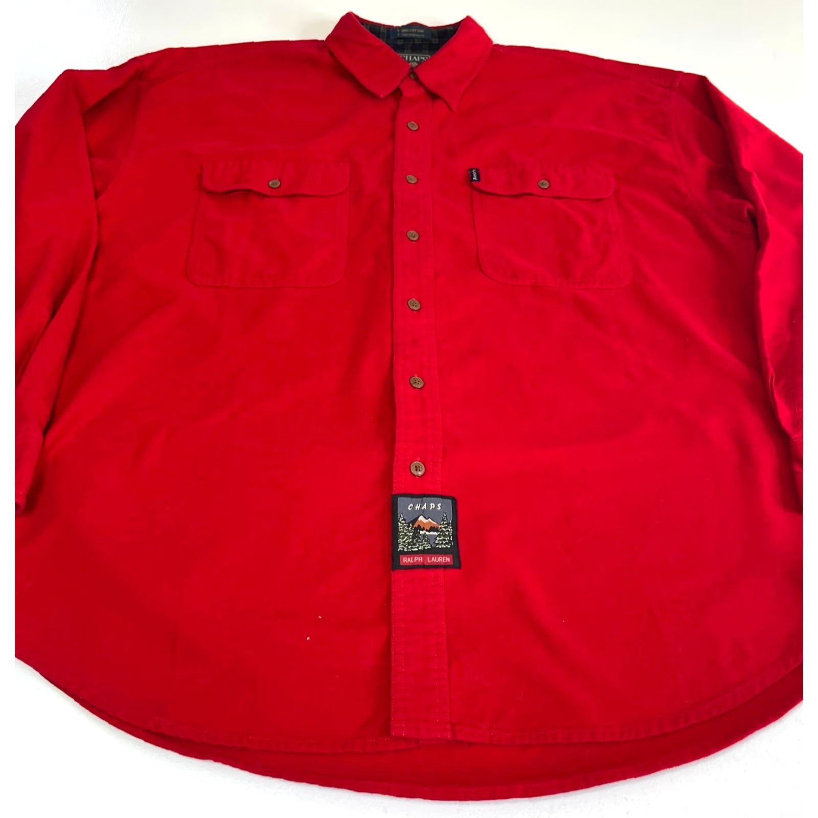 Ralph Lauren Chaps Ralph Lauren Shirt Mens Vintage 90s Button-Up XL Red Solid Long Sleeve Collared Pockets Vintage Theme 90s USA Classic Americana Retro Size US XL / EU 56 / 4 - 5 Thumbnail
