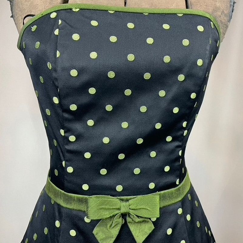 Jessica McClintock × Vintage Y2K McCLINTOCK Womens (6) Strapless Mini Green Polka Dot Size M / US 6-8 / IT 42-44 - 2 Thumbnail