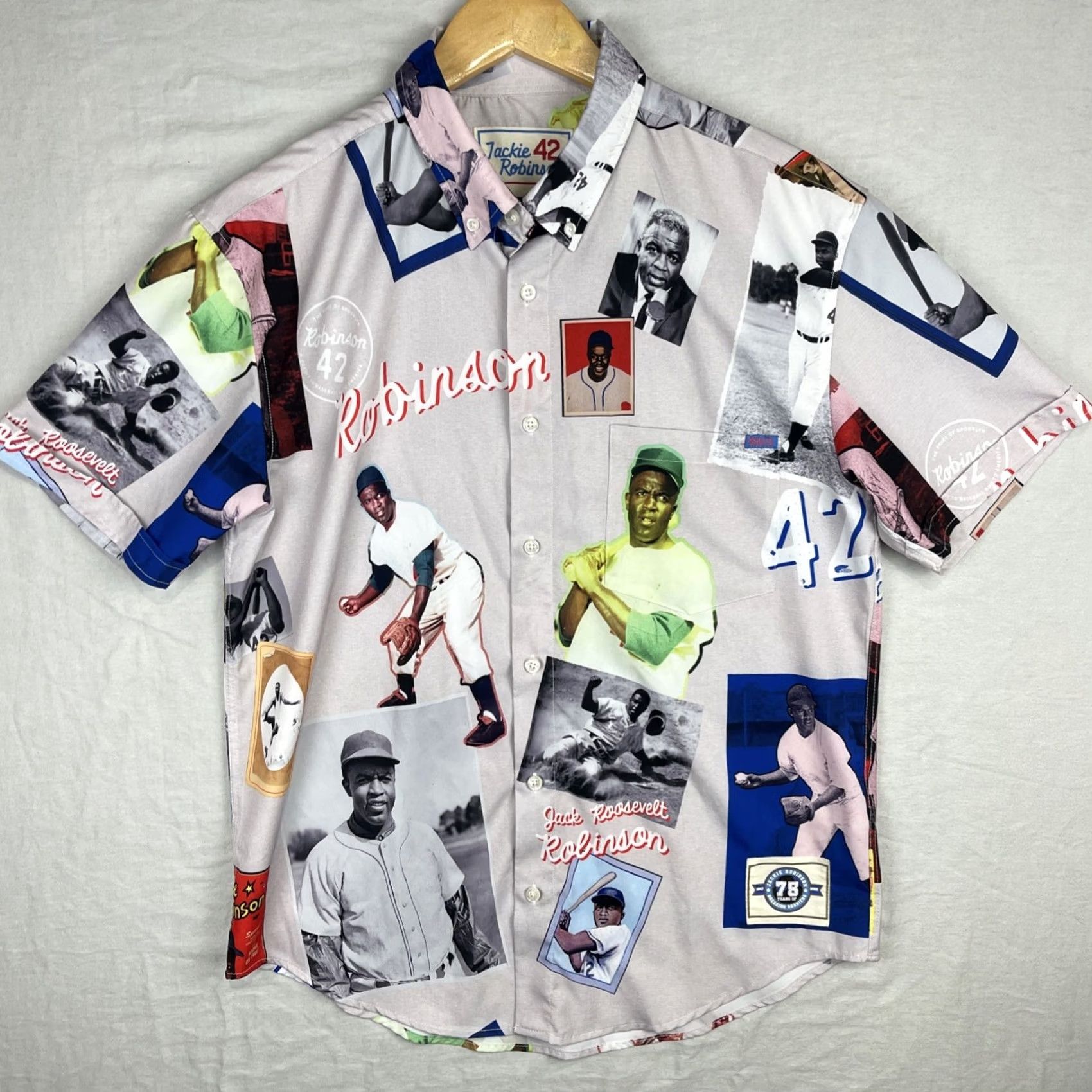 Vintage RSVLTS Jackie Robinson Shirt Mens Medium Gray Stretch Button Down Short Sleeve Shirt Size US M / EU 48-50 / 2 - 2 Thumbnail