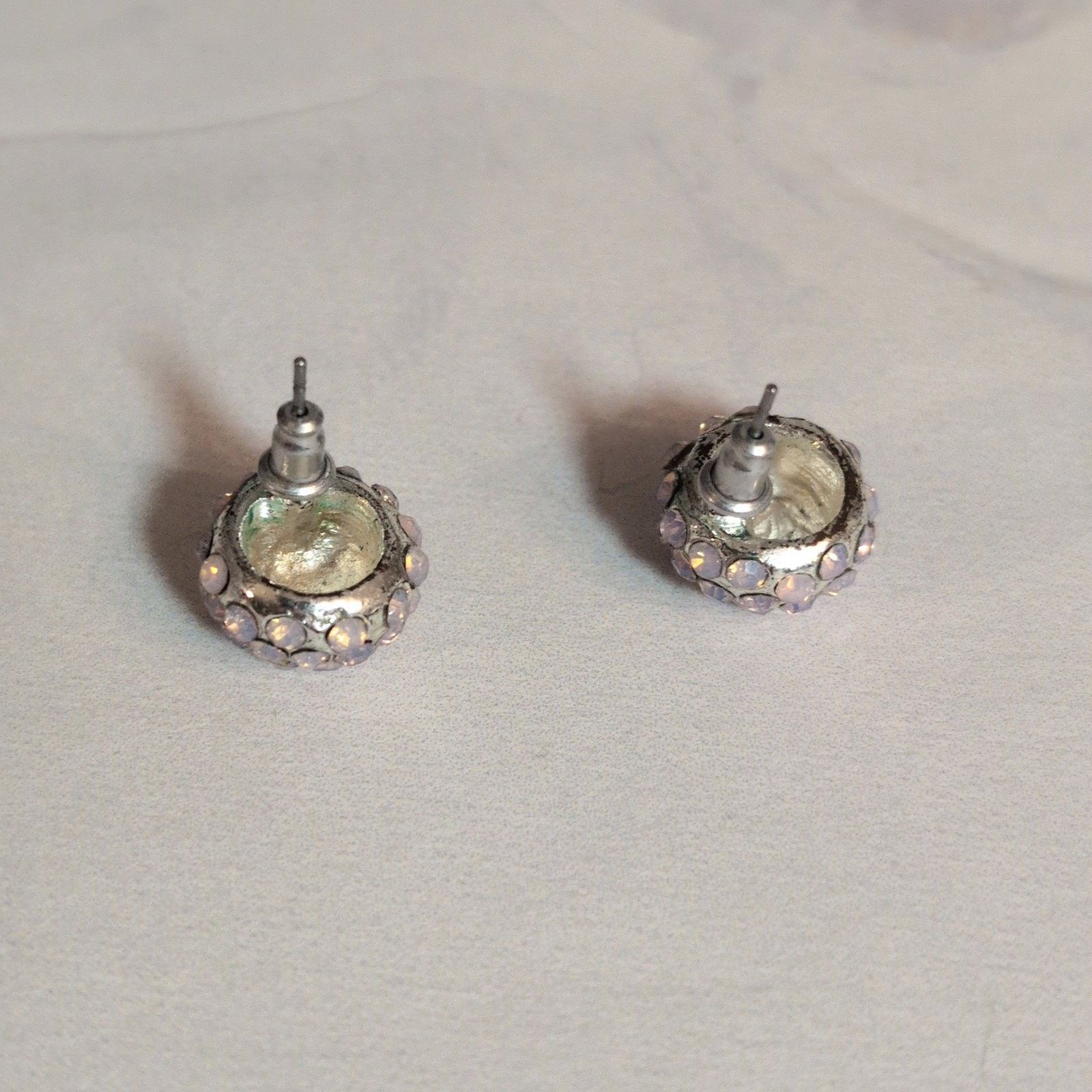 Other VTG 1980s Silver-Tone Rhinestone Cabochon Button Earrings Size ONE SIZE - 5 Thumbnail