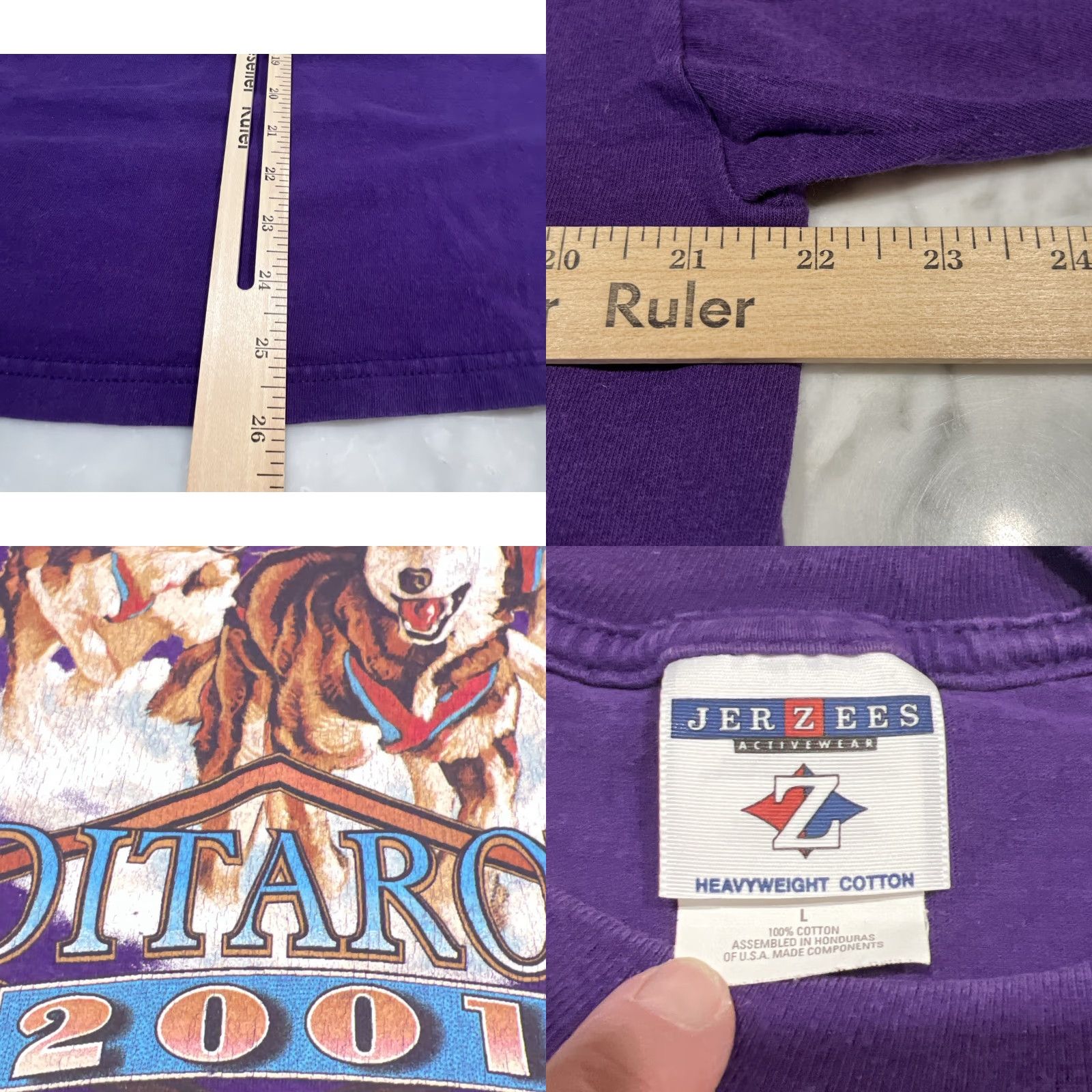 Jerzees VINTAGE Iditarod Alaska T-shirt Mens Large Purple Husky Dog Race Graphic Tee Size US L / EU 52-54 / 3 - 8 Thumbnail
