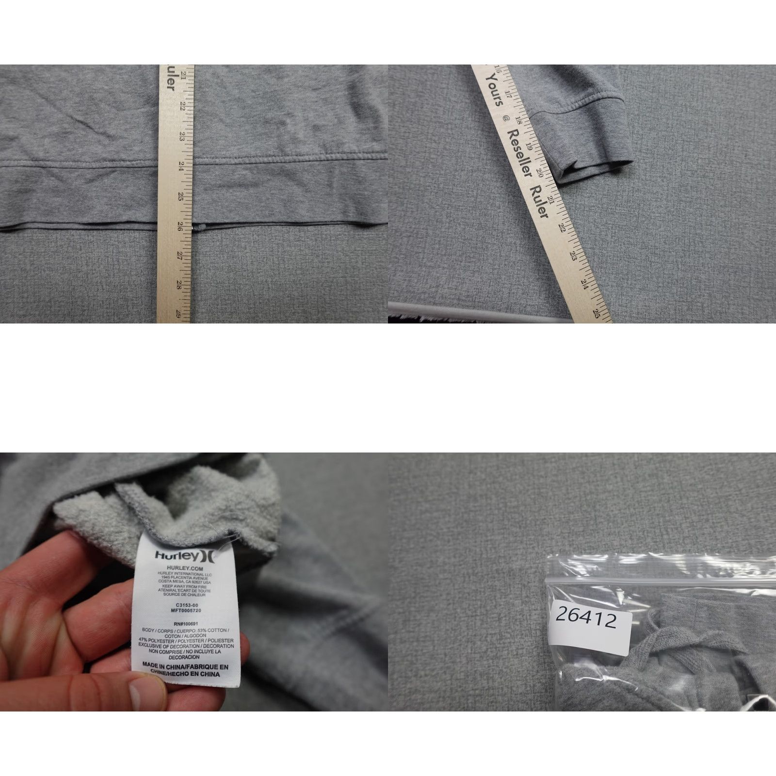 Hurley VINTAGE Hurley Hoodie Mens Large Gray Full Zip Script Logo Sweatshirt Skate Surf Size US L / EU 52-54 / 3 - 8 Thumbnail