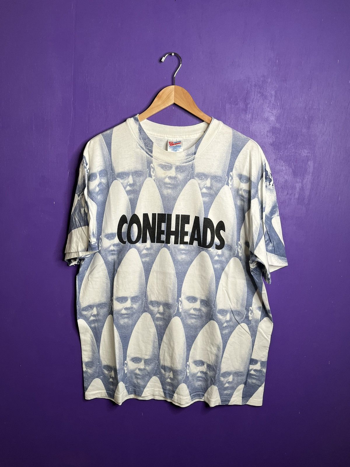 image of Movie Vintage 90's Coneheads We Come From France Aop T-Shirt in White, Men's (Size XL)