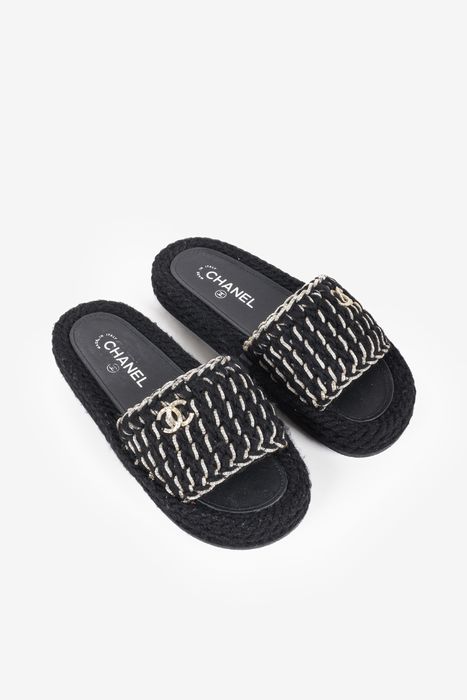Chanel Chanel 2022 CC Black Knit Slide Sandals