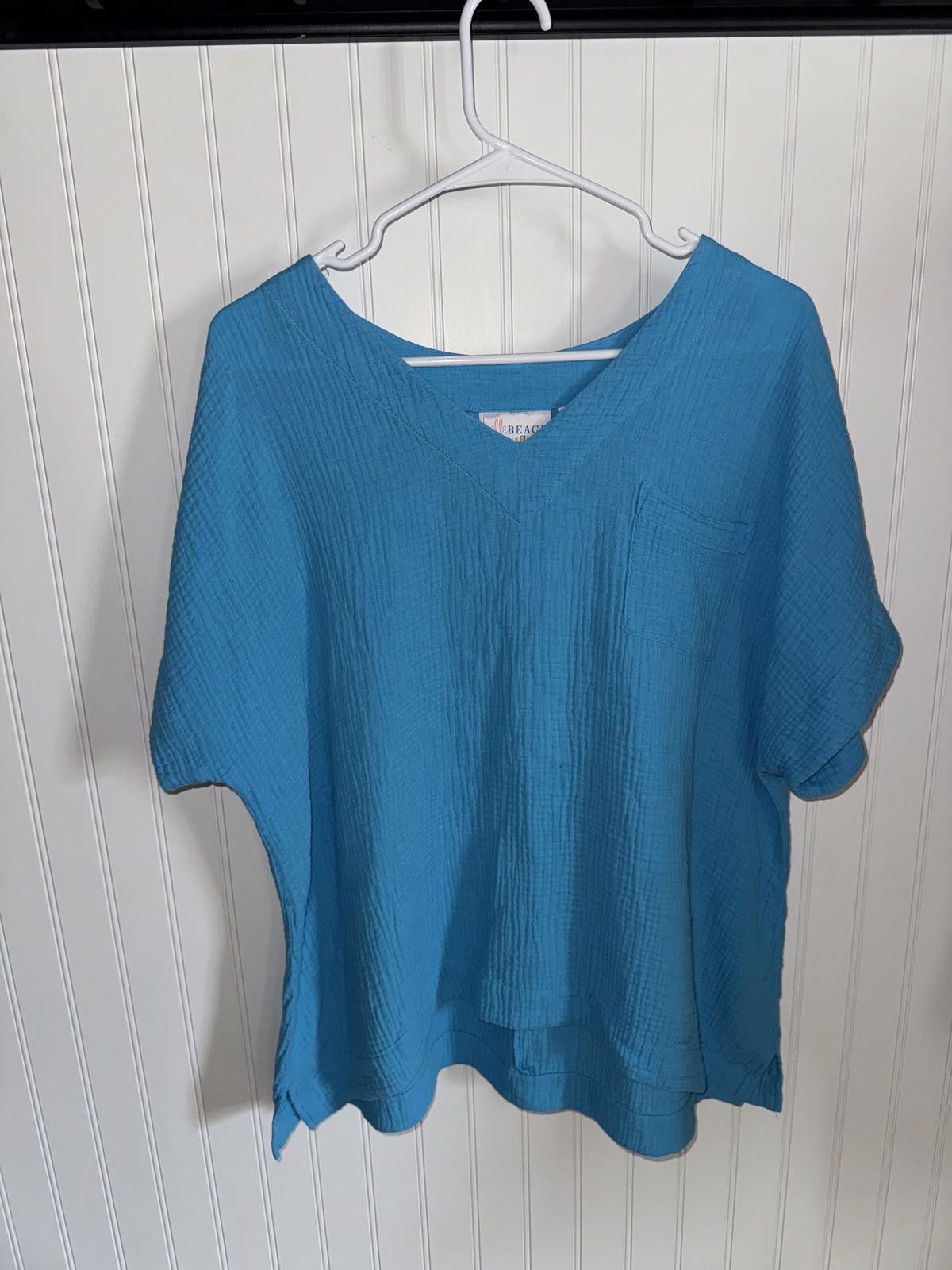 Other Belle Beach Blue Textured Short Sleeve Top Size L / US 10 / IT 46 - 1 Thumbnail