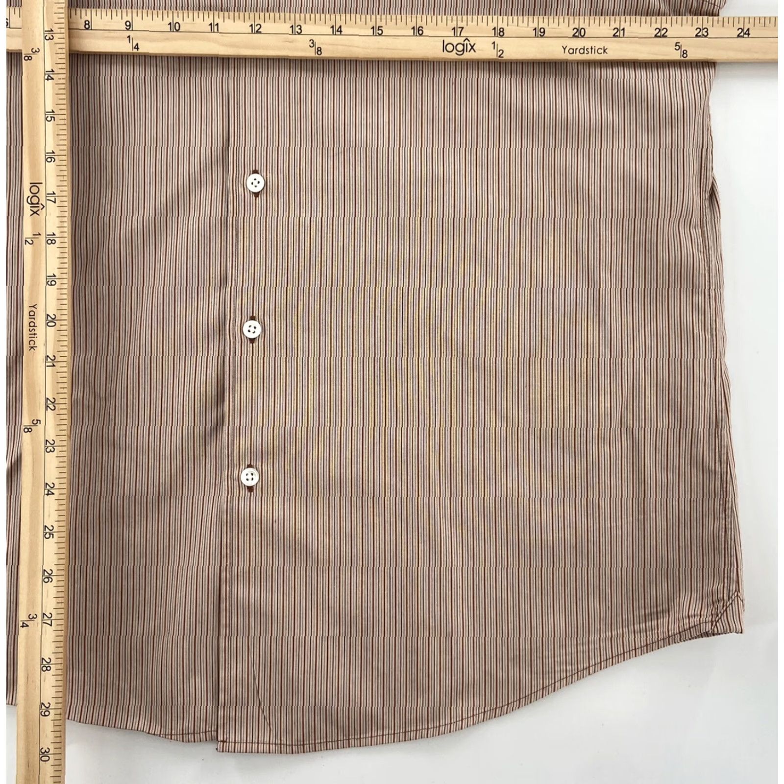 John Varvatos VINTAGE John Varvatos Men's Long Sleeve Button-Up Shirt Size 17/43R Brown Striped Cotton Business Casual Size US XL / EU 56 / 4 - 5 Thumbnail