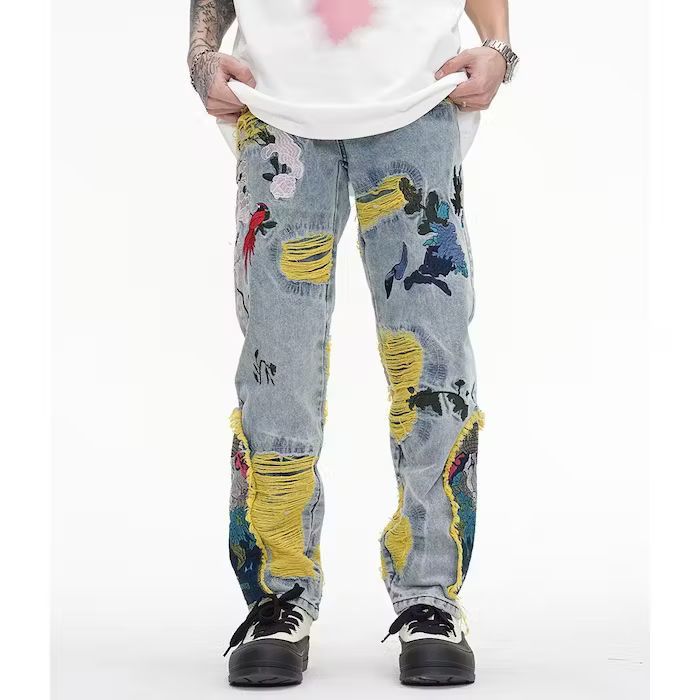 image of Vintage Jeans Embroidery Baggy Casual Denim Trousers in Blue, Men's (Size 32)